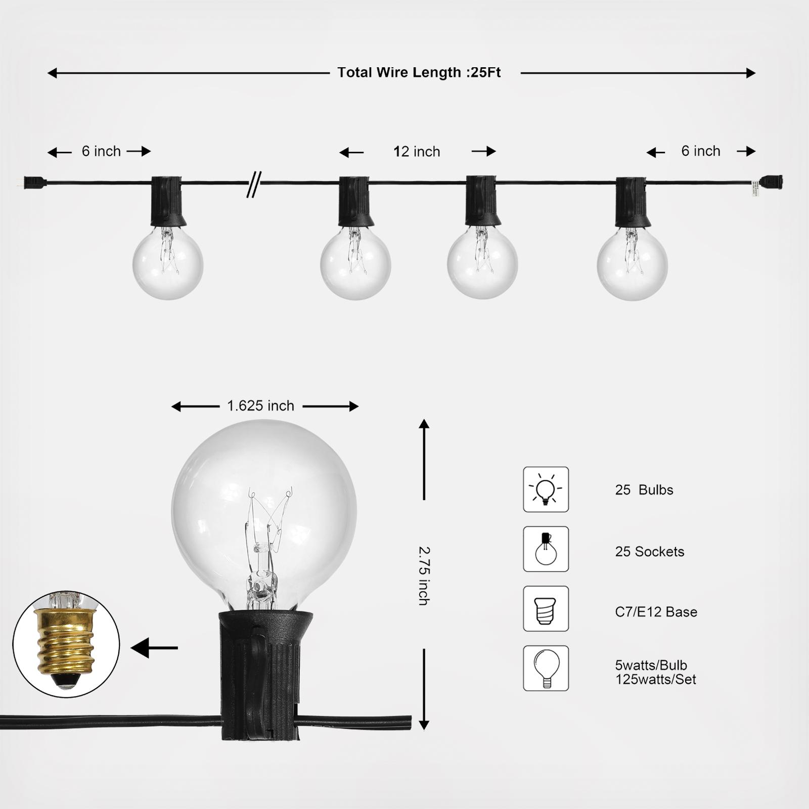 25' Incandescent Globe Bulb String Lights 4 25' Incandescent Globe Bulb String Lights