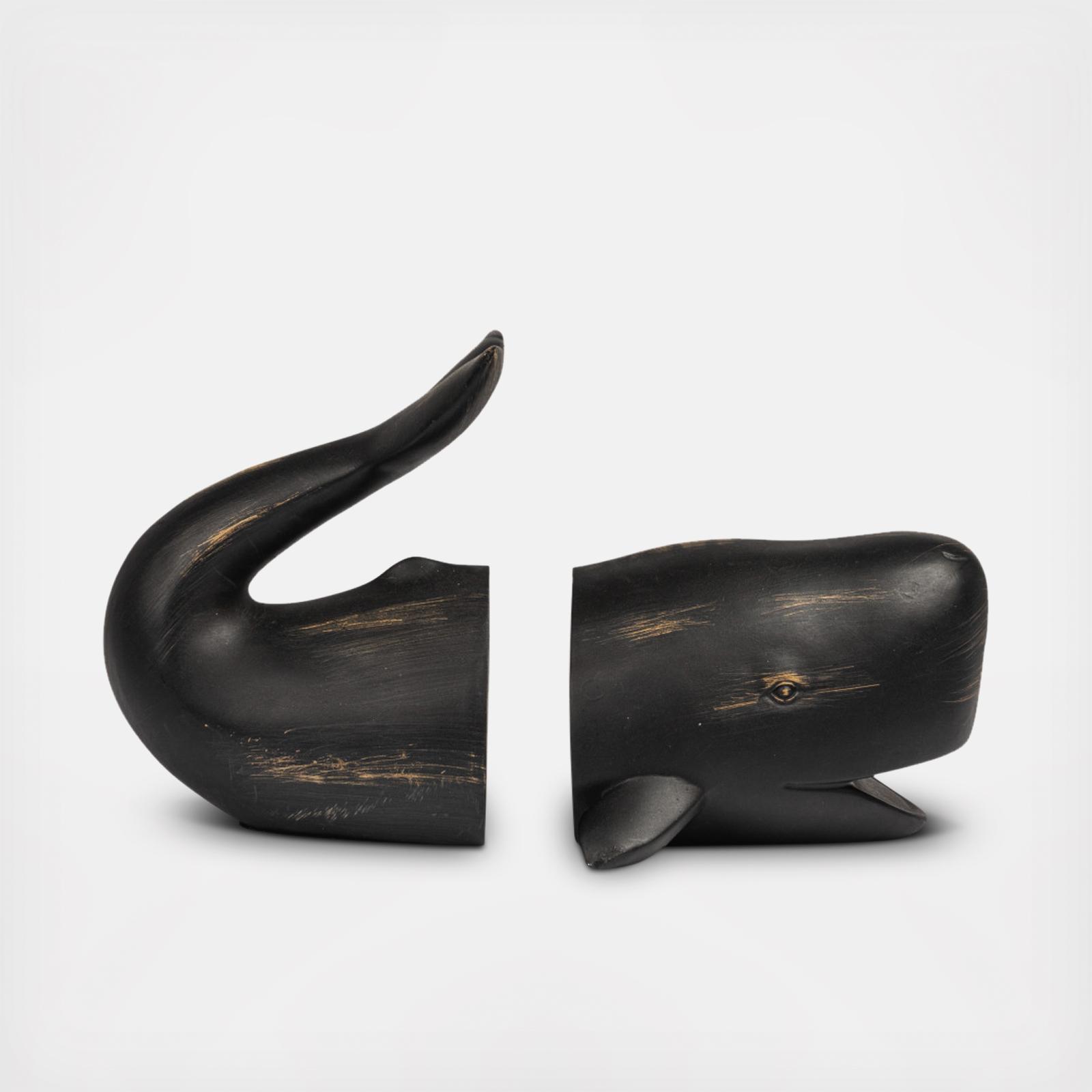Decorative Distressed Resin Whale Bookend, Set of 2