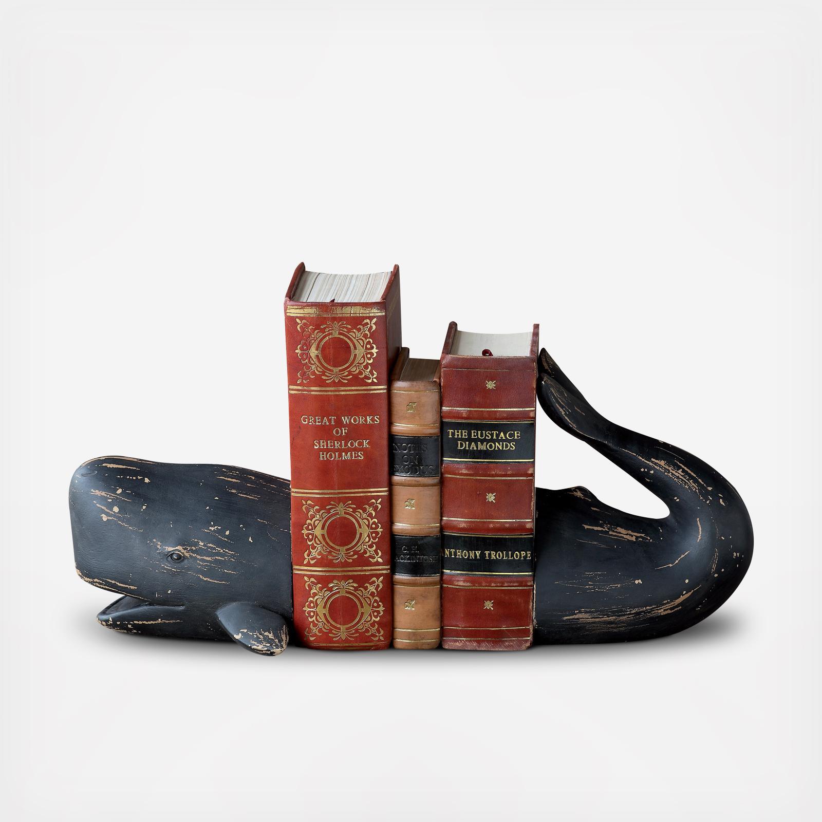 Decorative Distressed Resin Whale Bookend, Set of 2 3 Decorative Distressed Resin Whale Bookend, Set of 2