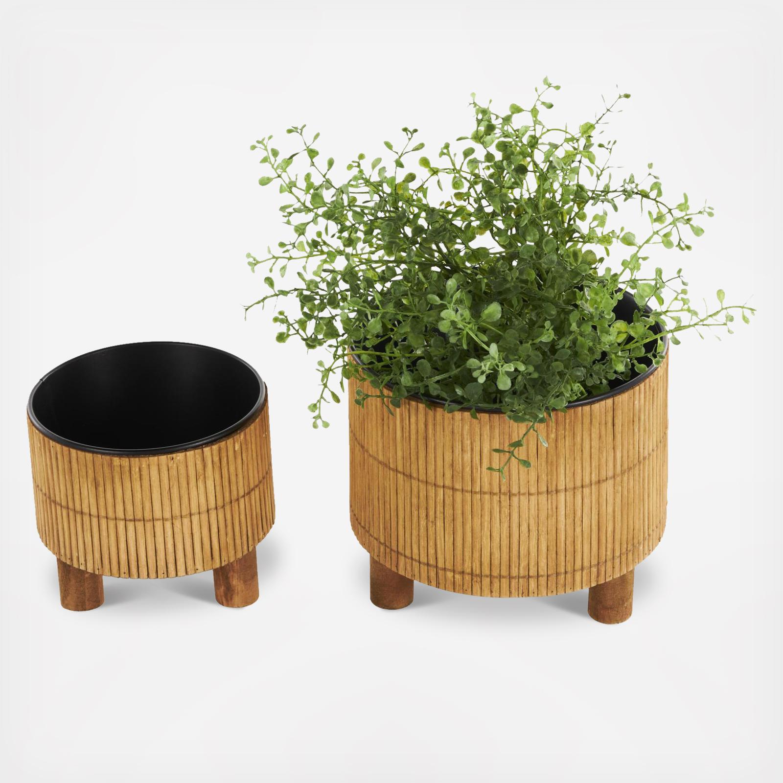 Wooden 2-Piece Planter Set with Metal Interior