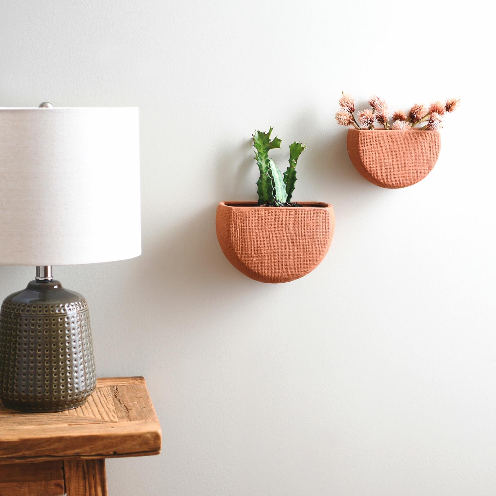 Modern Boho Stoneware Wall Mount 2-Piece Planter Set 3 Modern Boho Stoneware Wall Mount 2-Piece Planter Set