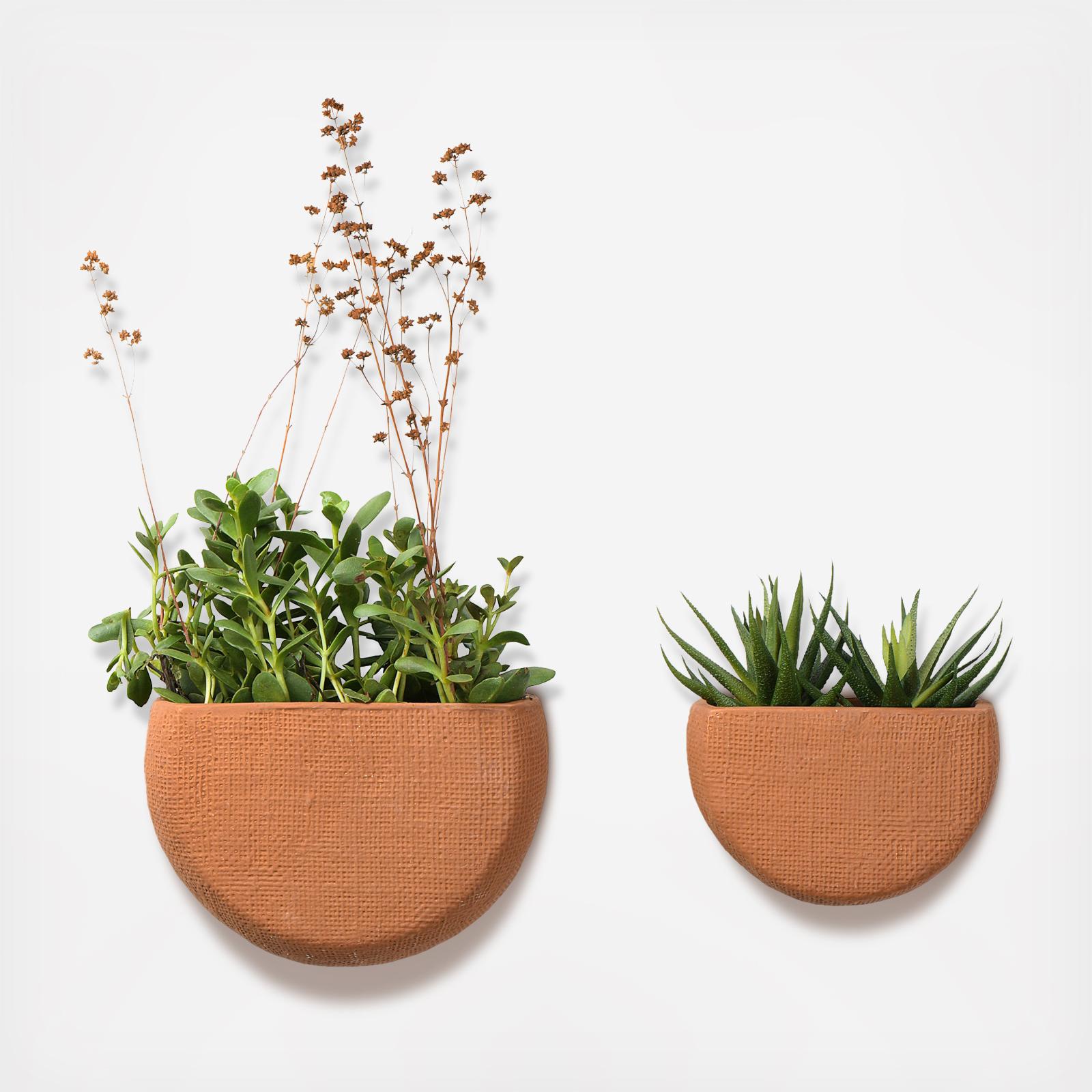 Modern Boho Stoneware Wall Mount 2-Piece Planter Set 3 Modern Boho Stoneware Wall Mount 2-Piece Planter Set