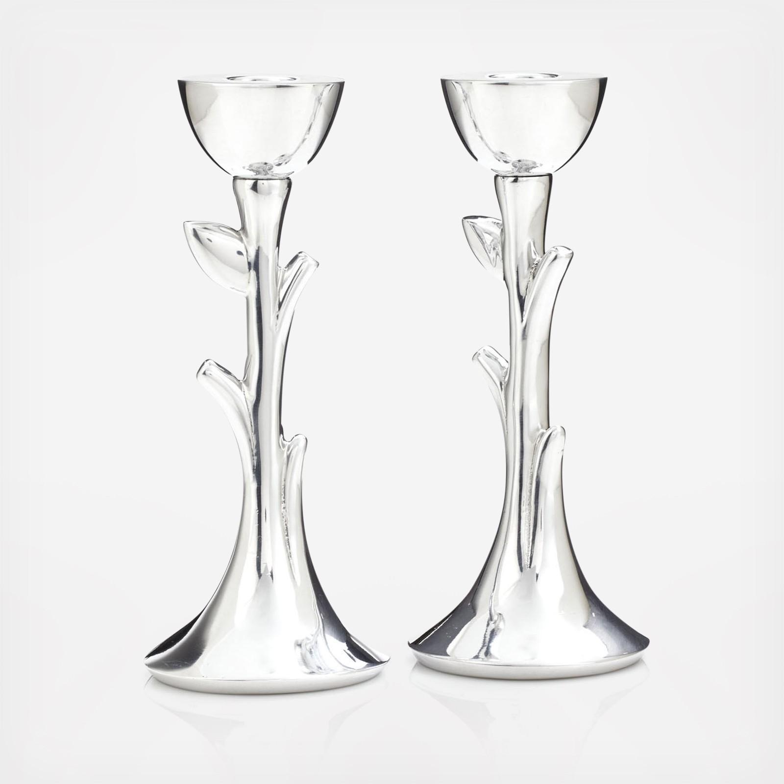 Tree Of Life Sabbath Candlestick, Set of 2