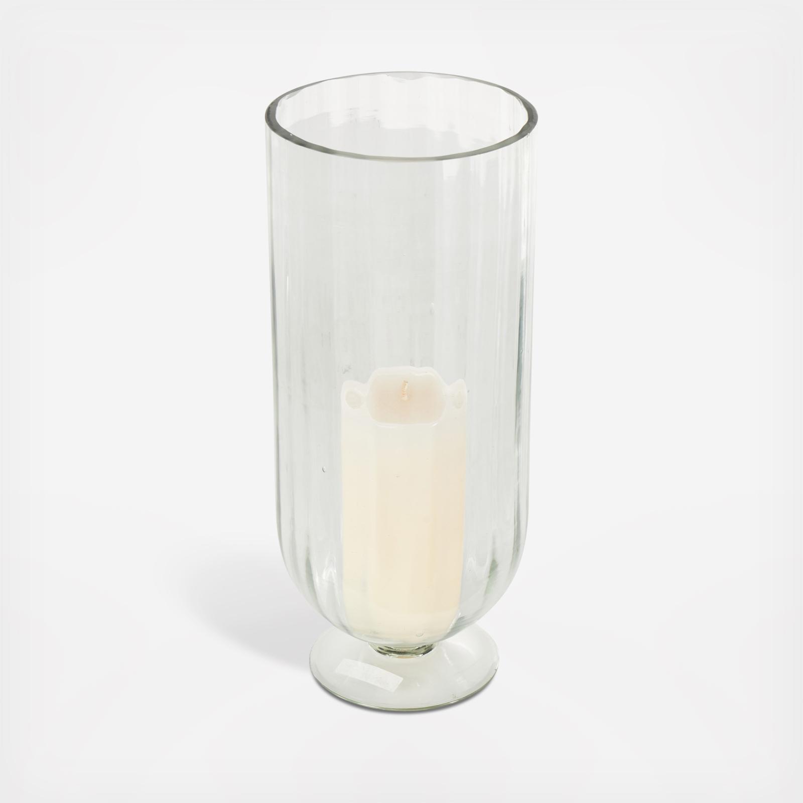 Ribbed Glass Fluted Decorative Candle Holder with Elevated Base 2 Ribbed Glass Fluted Decorative Candle Holder with Elevated Base