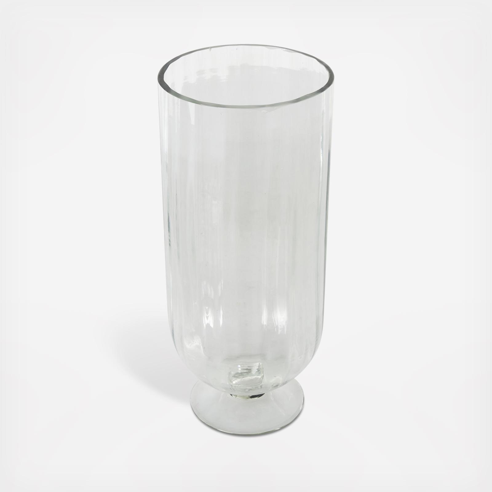 Ribbed Glass Fluted Decorative Candle Holder with Elevated Base 3 Ribbed Glass Fluted Decorative Candle Holder with Elevated Base