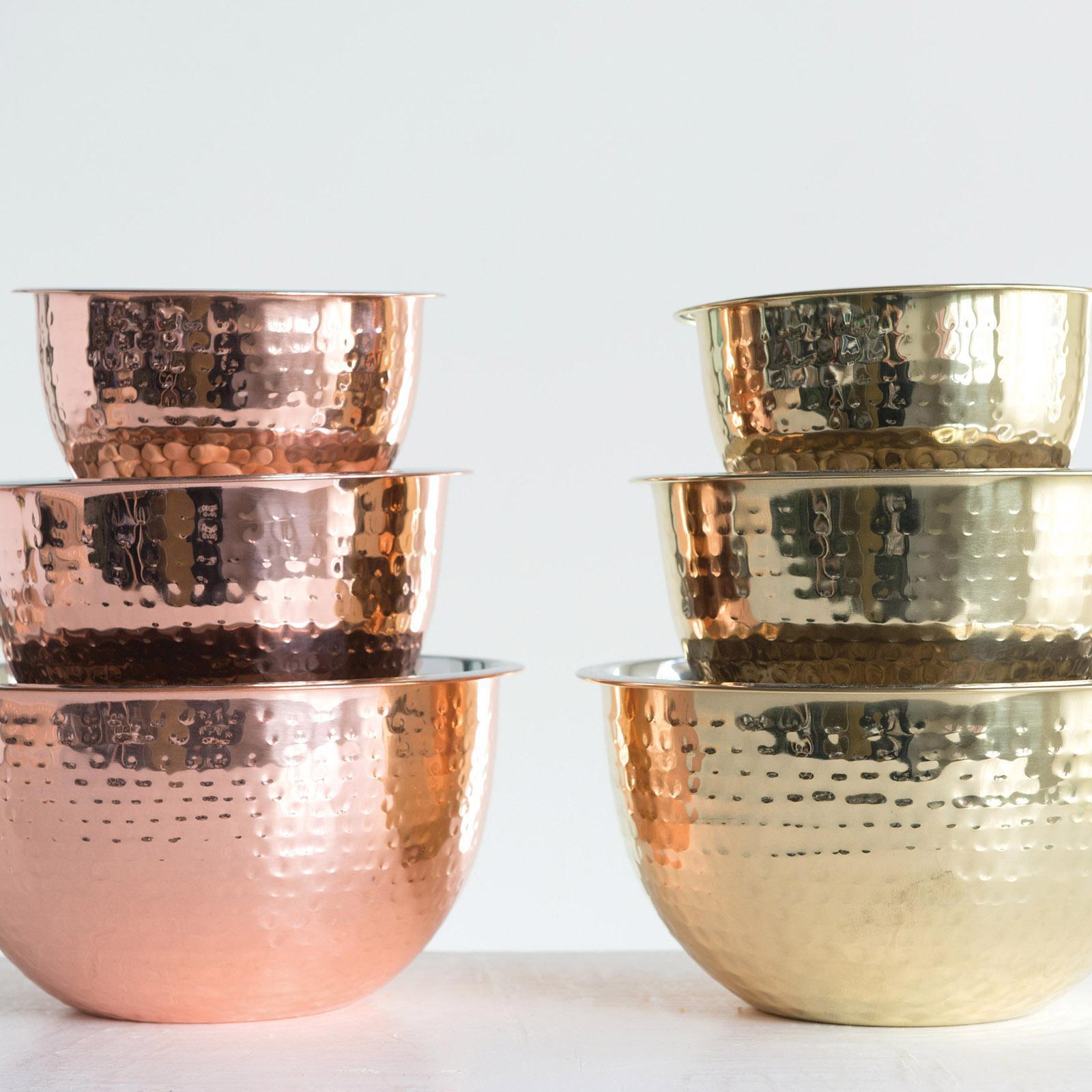 3-Piece Gatherings Hammered Stainless Steel Bowl Set