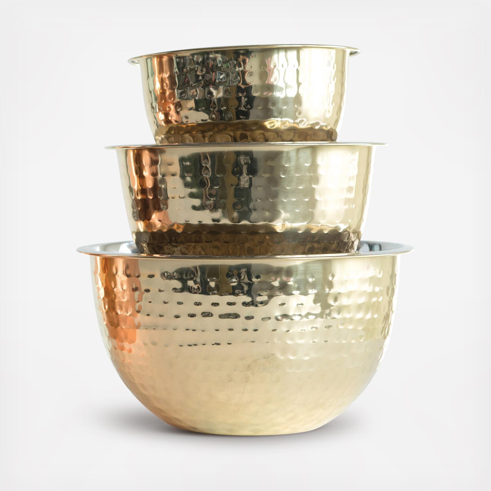3-Piece Gatherings Hammered  Stainless Steel Bowl Set