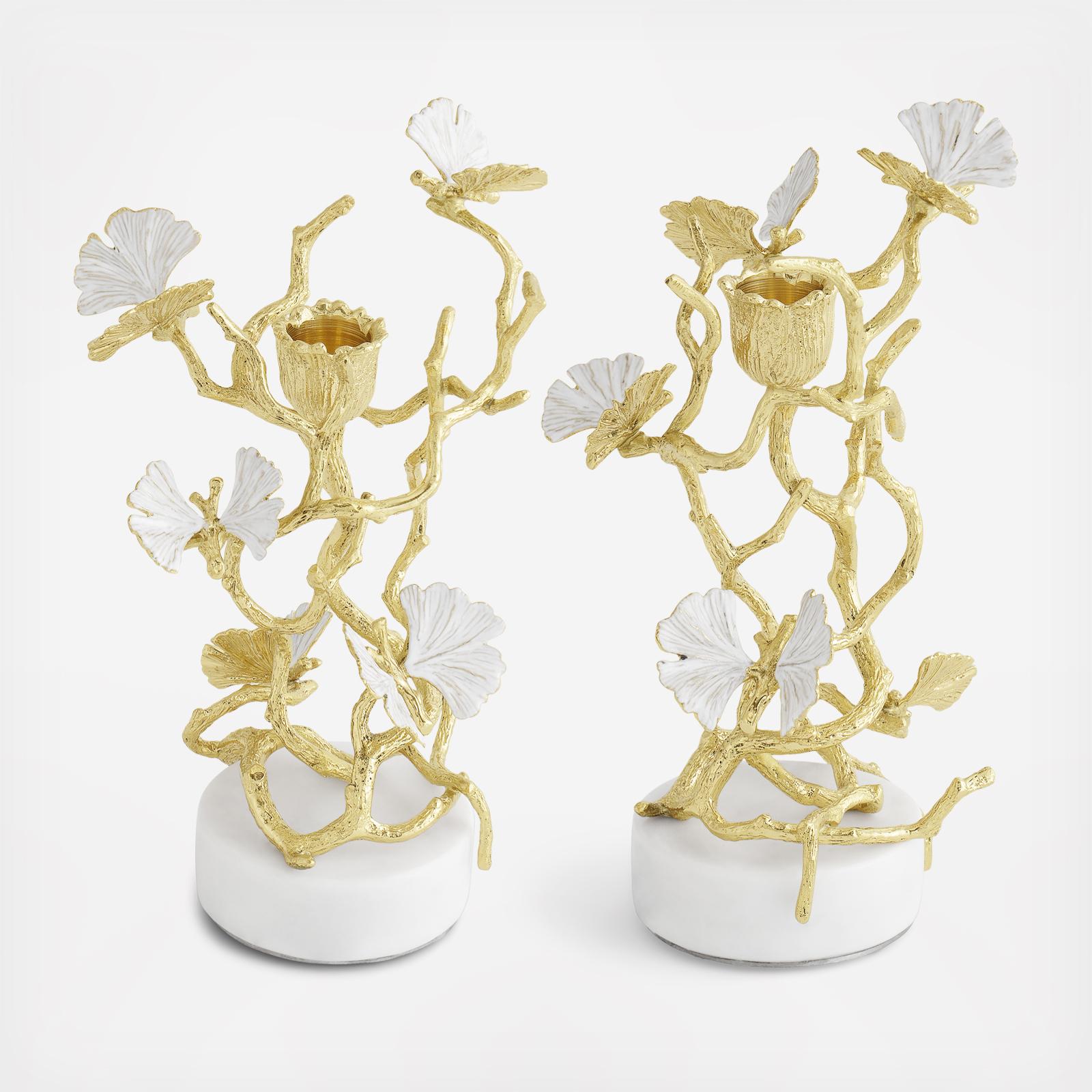 Butterfly Ginkgo Gold Candleholder, Set of 2 8 Butterfly Ginkgo Gold Candleholder, Set of 2