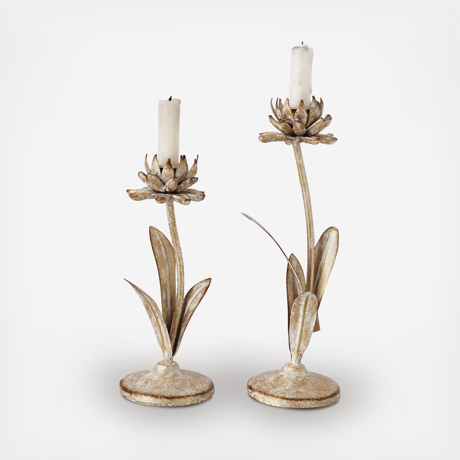 Distressed Metal 2-Piece Taper Candle Holder Set 16 Distressed Metal 2-Piece Taper Candle Holder Set