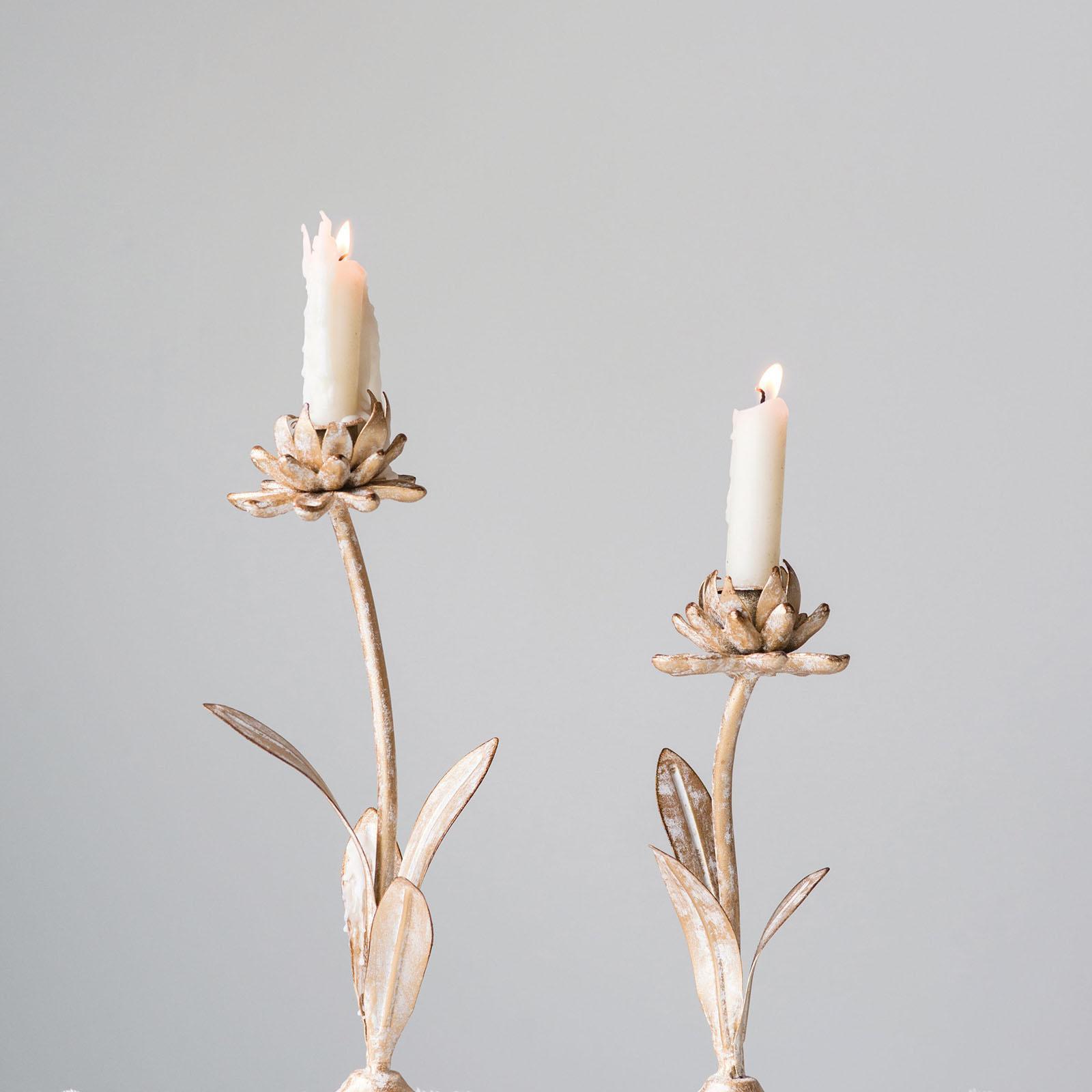 Distressed Metal 2-Piece Taper Candle Holder Set 2 Distressed Metal 2-Piece Taper Candle Holder Set