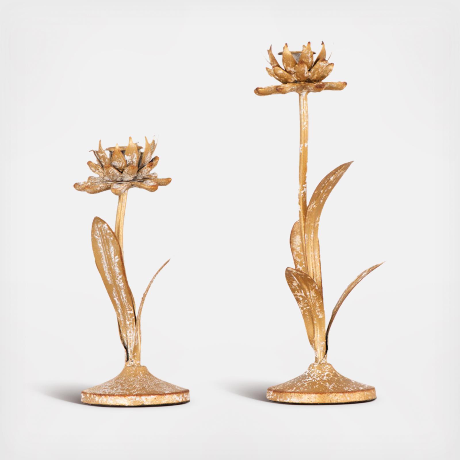 Distressed Metal 2-Piece Taper Candle Holder Set 3 Distressed Metal 2-Piece Taper Candle Holder Set