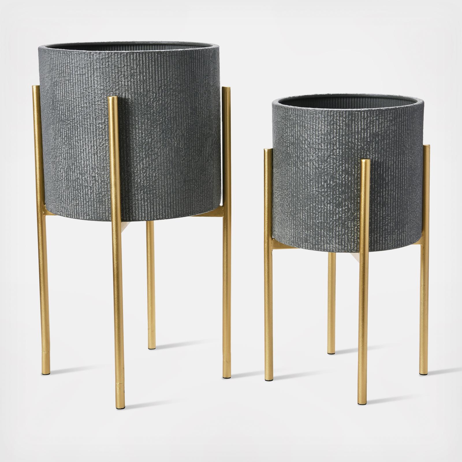 Modern Boho Embossed 4-Piece Metal Planter Set 2 Modern Boho Embossed 4-Piece Metal Planter Set