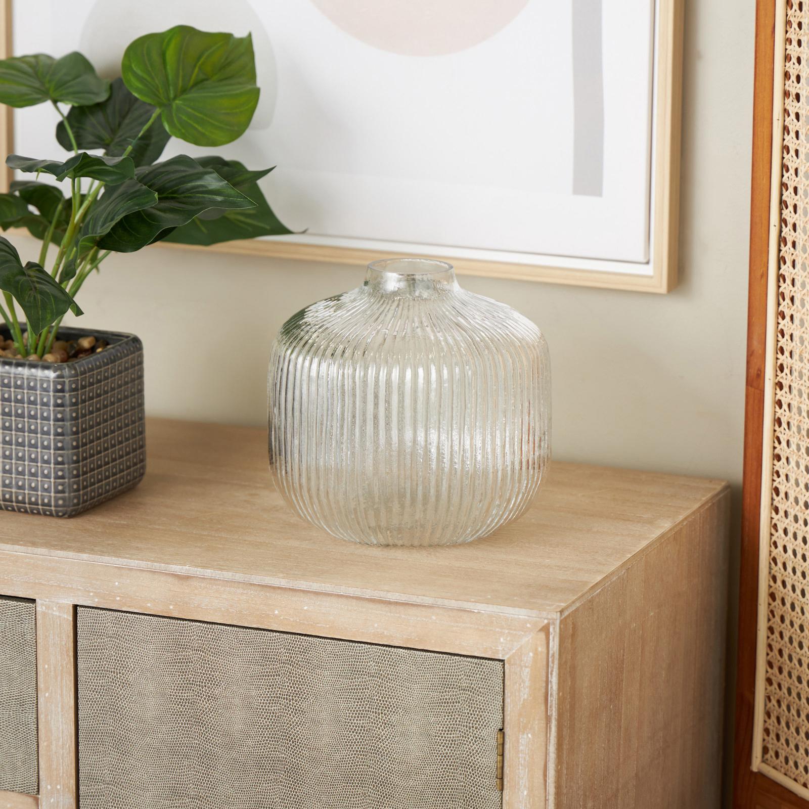 Ribbed Glass Fluted Short Vase 4 Ribbed Glass Fluted Short Vase