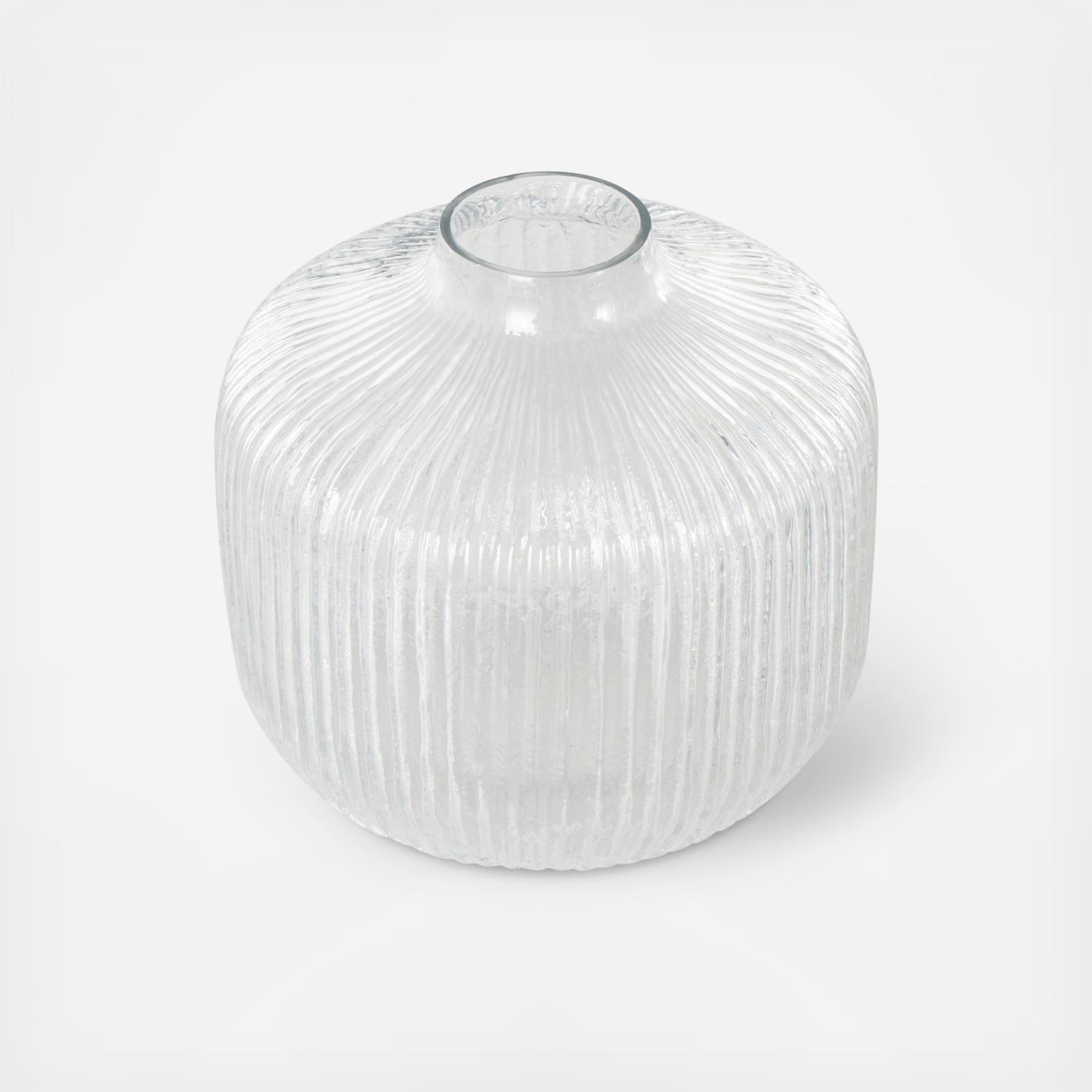 Ribbed Glass Fluted Short Vase 5 Ribbed Glass Fluted Short Vase