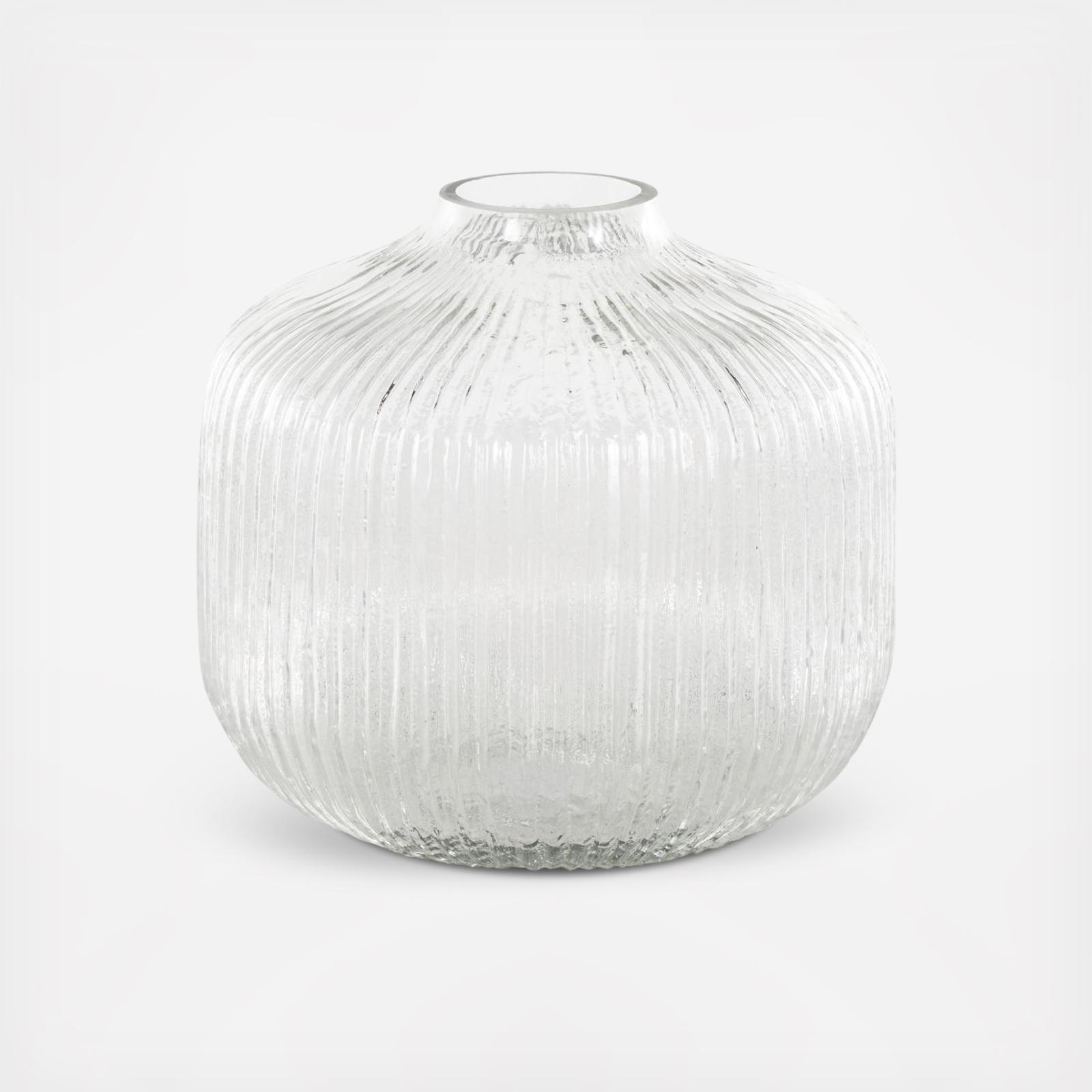Ribbed Glass Fluted Short Vase 6 Ribbed Glass Fluted Short Vase