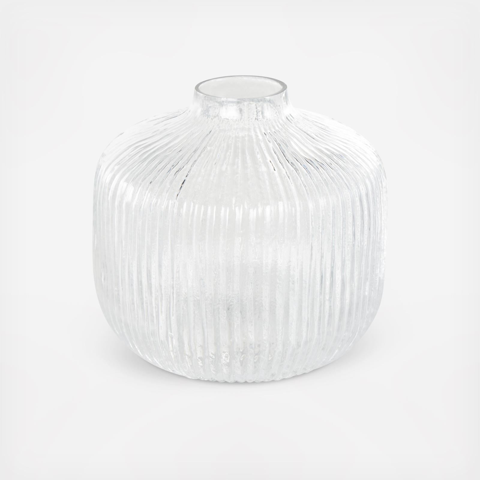 Ribbed Glass Fluted Short Vase 7 Ribbed Glass Fluted Short Vase