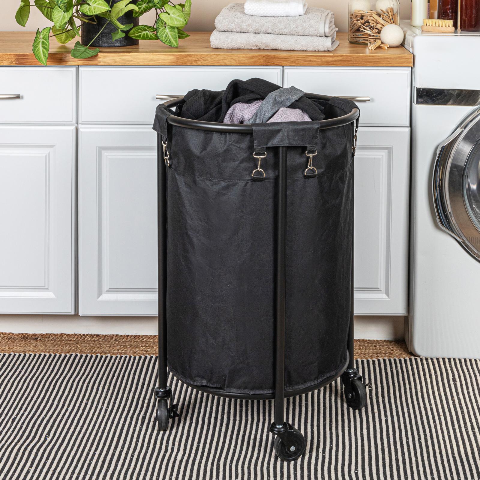Round Metal Frame Laundry Hamper with Wheel 1 Round Metal Frame Laundry Hamper with Wheel