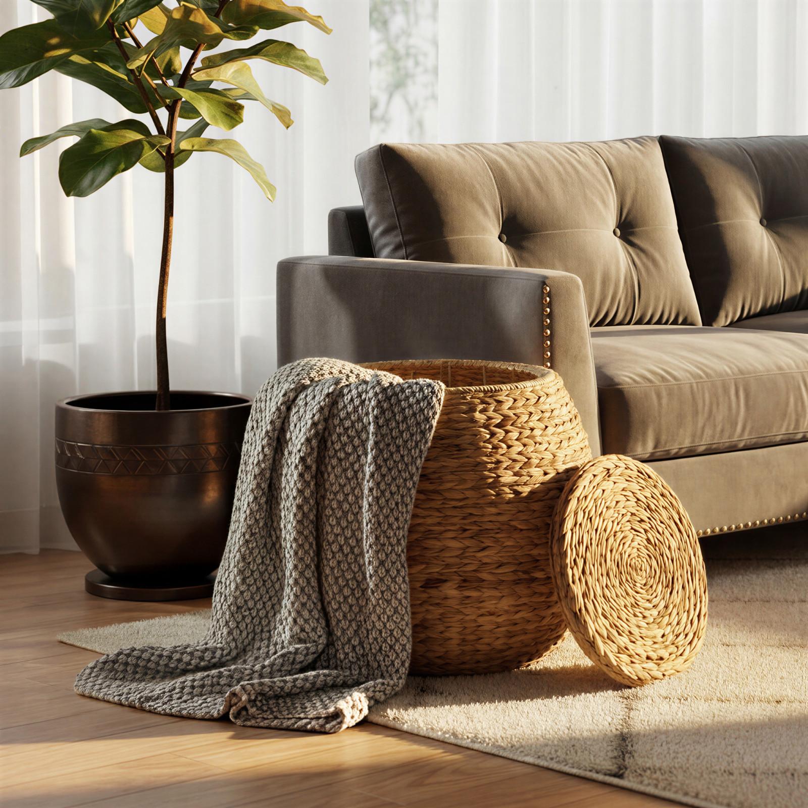 Round Wicker Basket Side Table 9 Round Wicker Basket Side Table