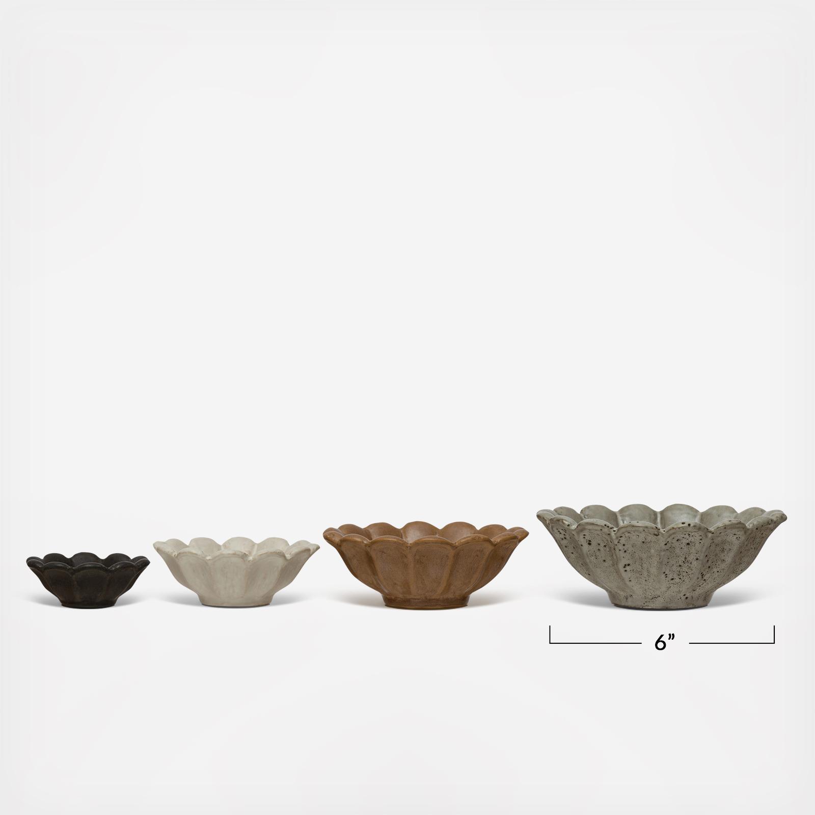 Stoneware 4-Piece Assorted Flower Bowl Set 4 Stoneware 4-Piece Assorted Flower Bowl Set