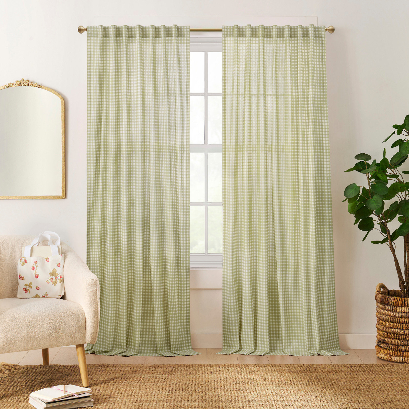 Strawberry Picnic Backtab Curtain Panel with Totebag, Set of 2 5 Strawberry Picnic Backtab Curtain Panel with Totebag, Set of 2
