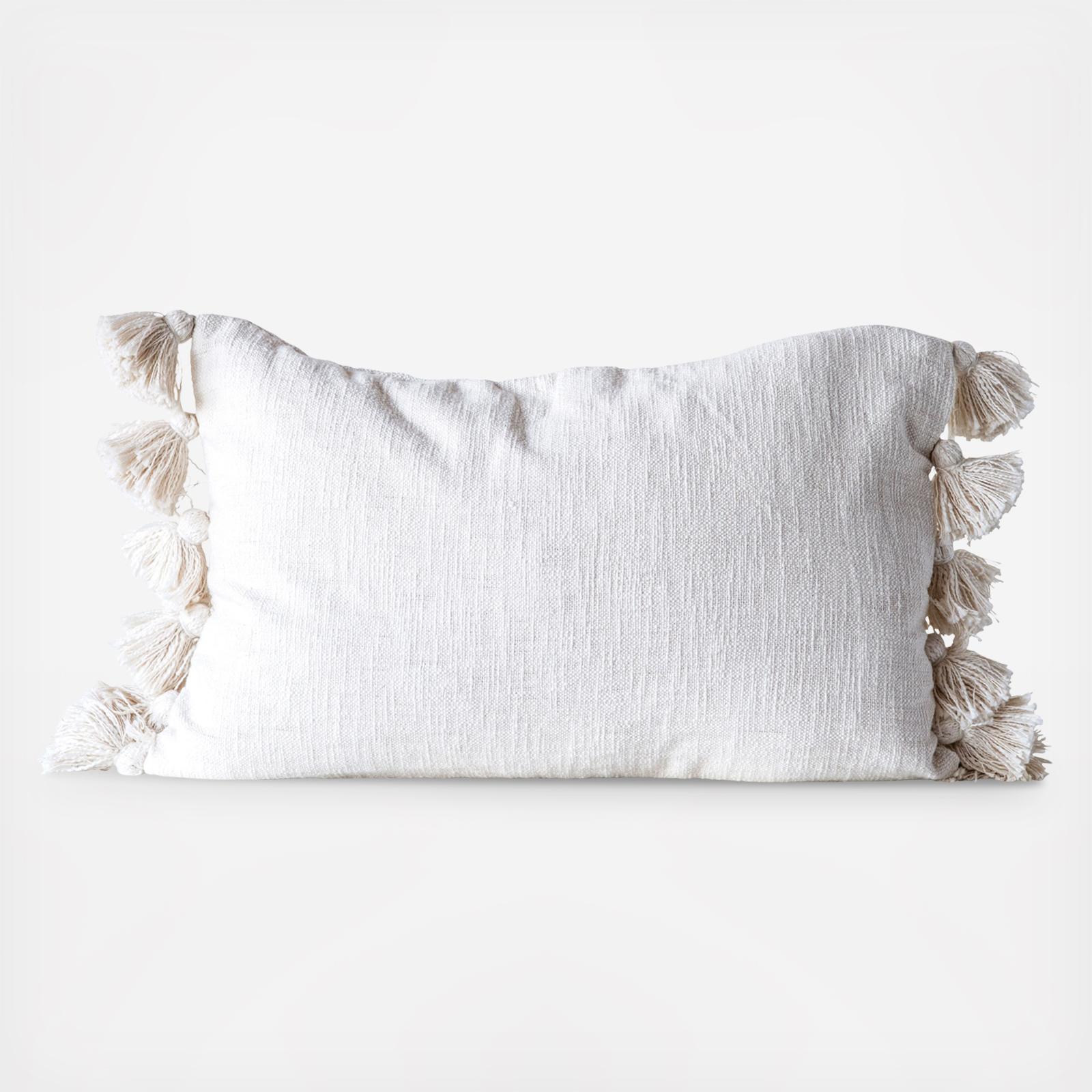 Woven Cotton Slub Lumbar Pillow with Tassels