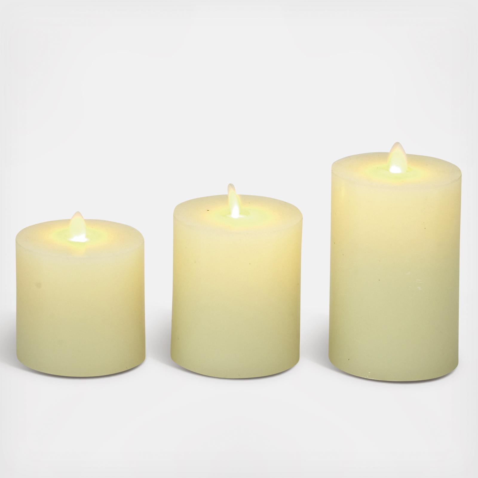 3-Piece Traditional Wax Flameless Candles Set 2 3-Piece Traditional Wax Flameless Candles Set
