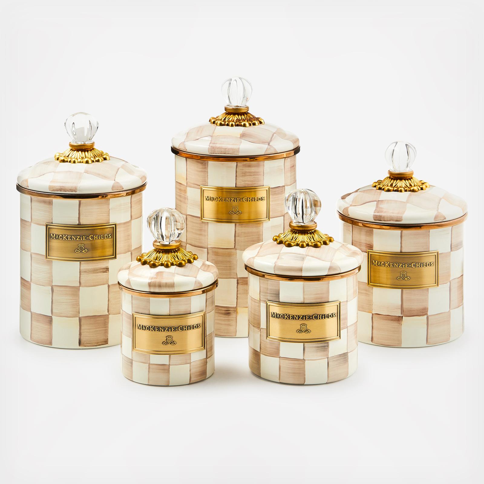 Mocha Check Enamel Steel Canister 5 Mocha Check Enamel Steel Canister