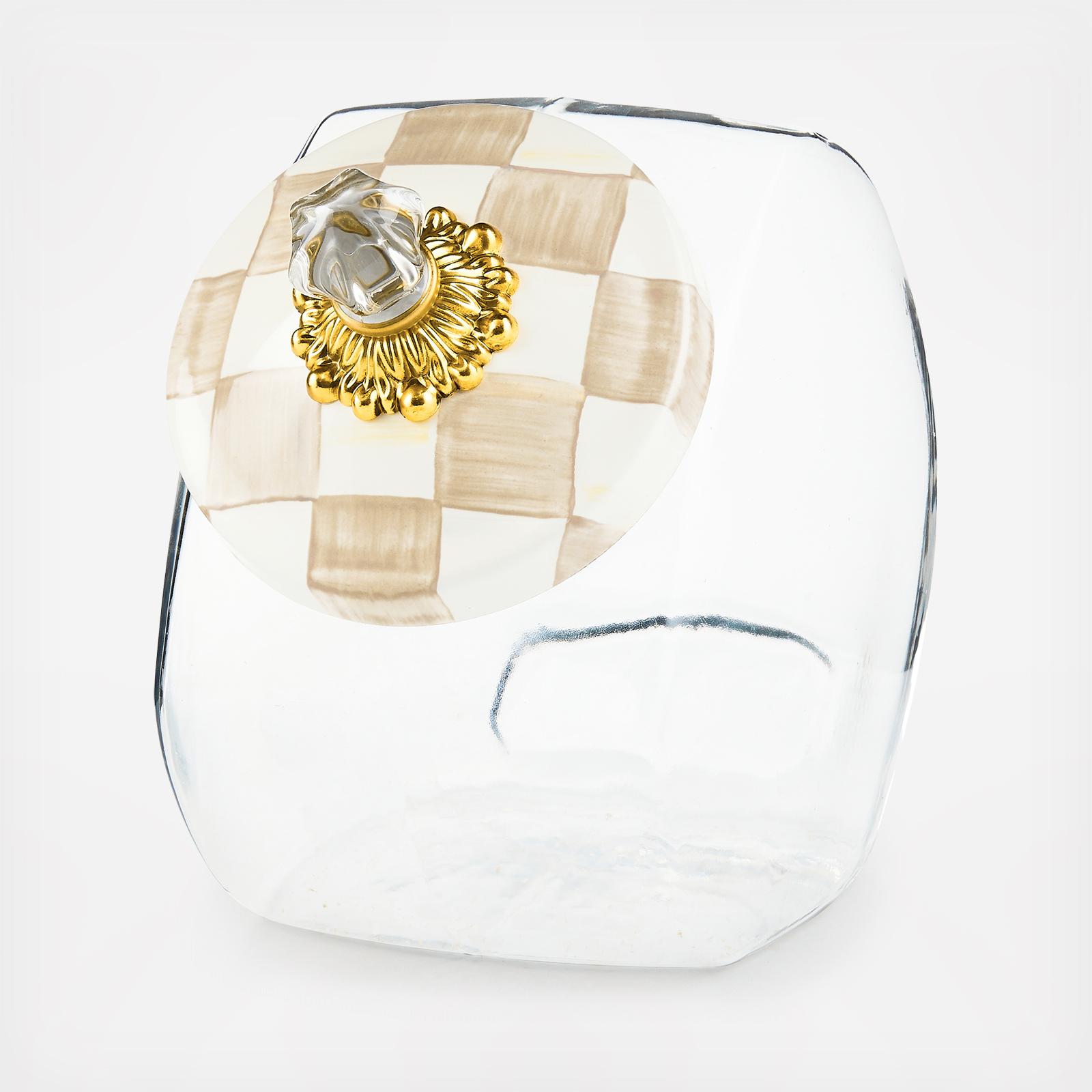 Glass Cookie Jar with Mocha Check Lid 1 Glass Cookie Jar with Mocha Check Lid