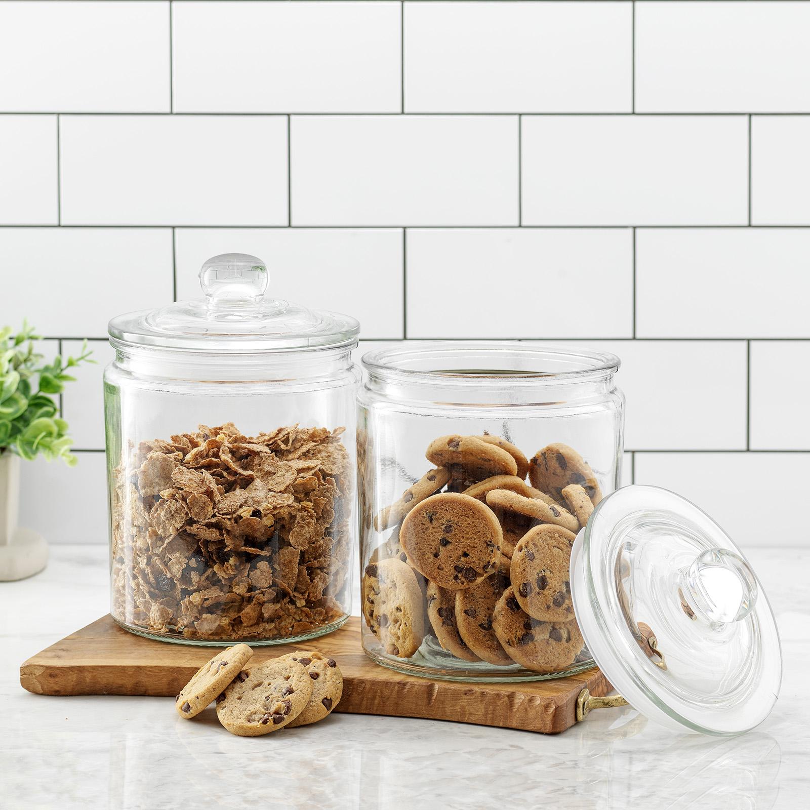 Joyful Glass Cookie Jar with Airtight Lid, Set of 2 4 Joyful Glass Cookie Jar with Airtight Lid, Set of 2