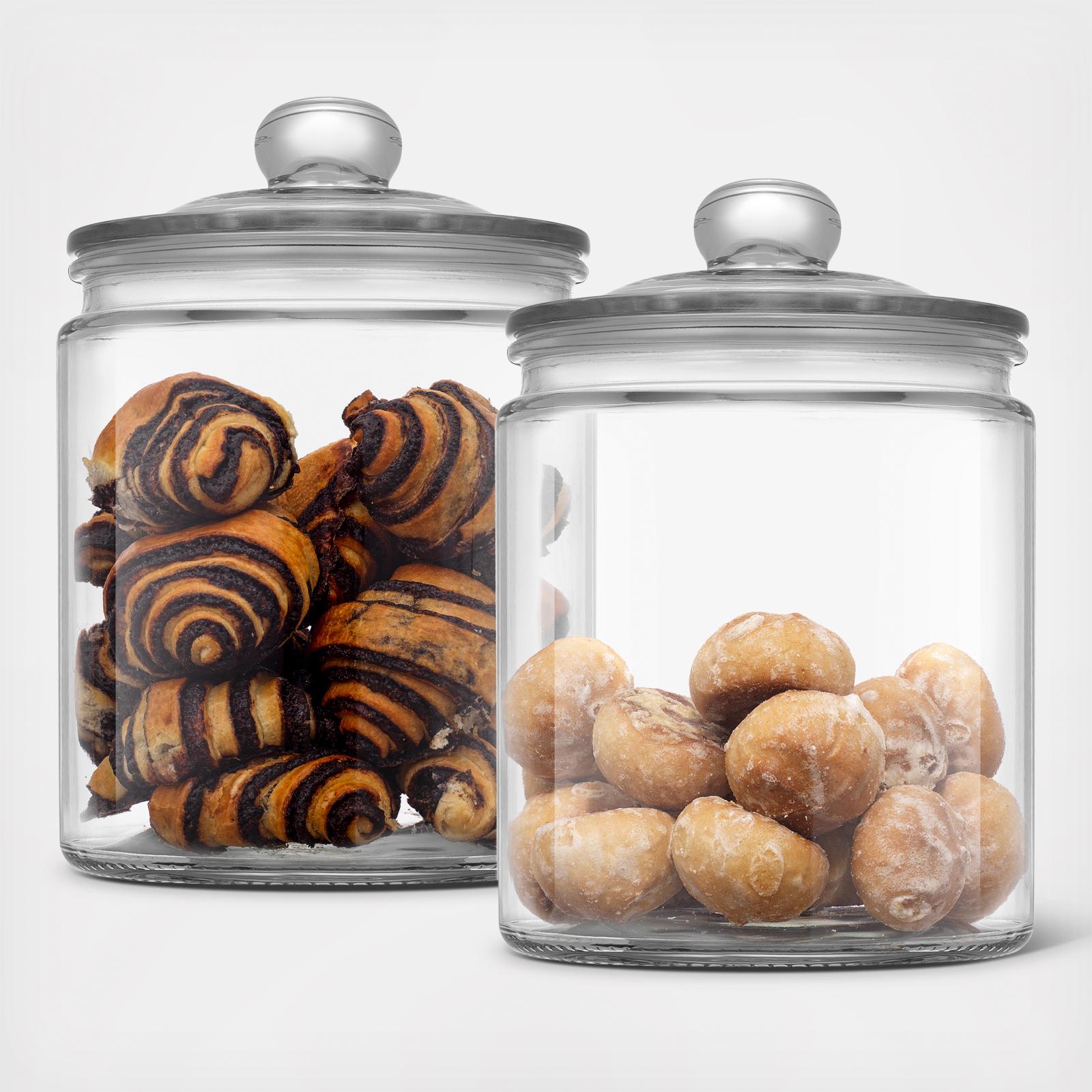 Joyful Glass Cookie Jar with Airtight Lid, Set of 2 5 Joyful Glass Cookie Jar with Airtight Lid, Set of 2