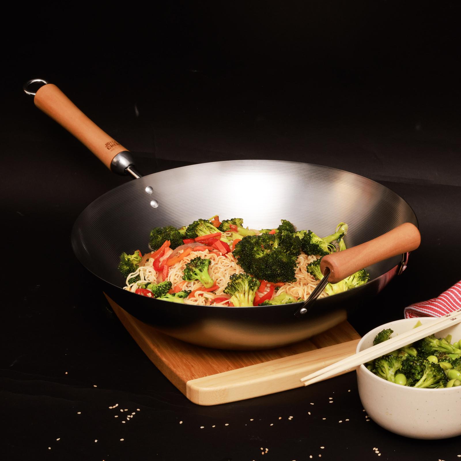 Classic Series Flat Bottom Wok with Birch Handles 16 Classic Series Flat Bottom Wok with Birch Handles