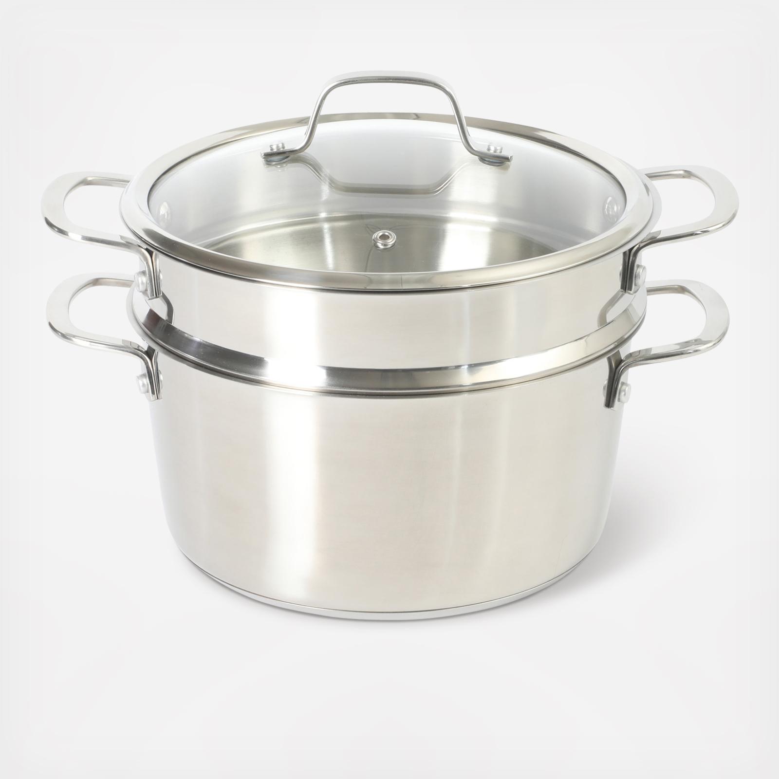 Kitchen Essentials Chef's Deck Stainless Steel Dutch Oven with Steamer Insert & Glass Lid
