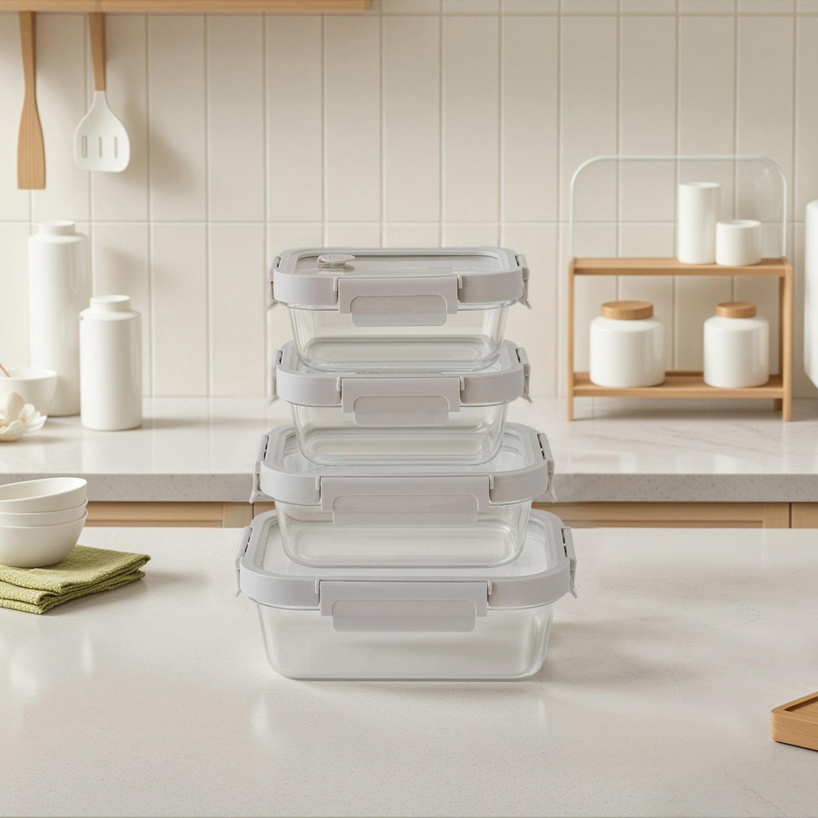 4-Piece Rectangular Glass Food Container Set with Lid 13 4-Piece Rectangular Glass Food Container Set with Lid