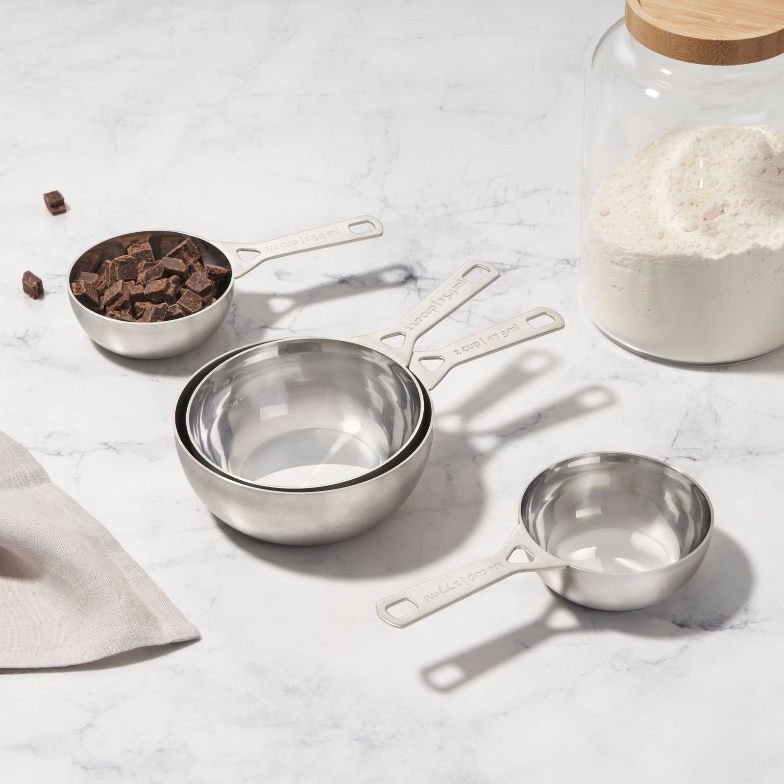 Stainless Steel 4-Piece Batch Baking Measuring Cup Set 16 Stainless Steel 4-Piece Batch Baking Measuring Cup Set