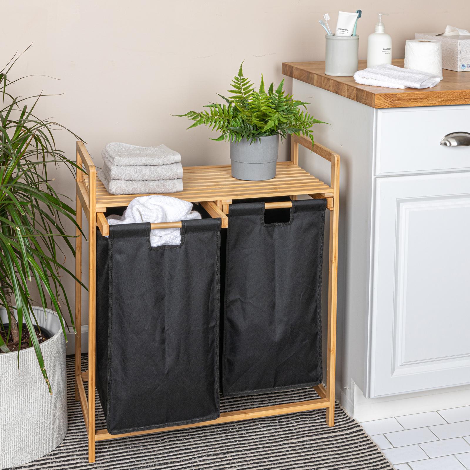Bamboo Pull Out Double Hamper 7 Bamboo Pull Out Double Hamper