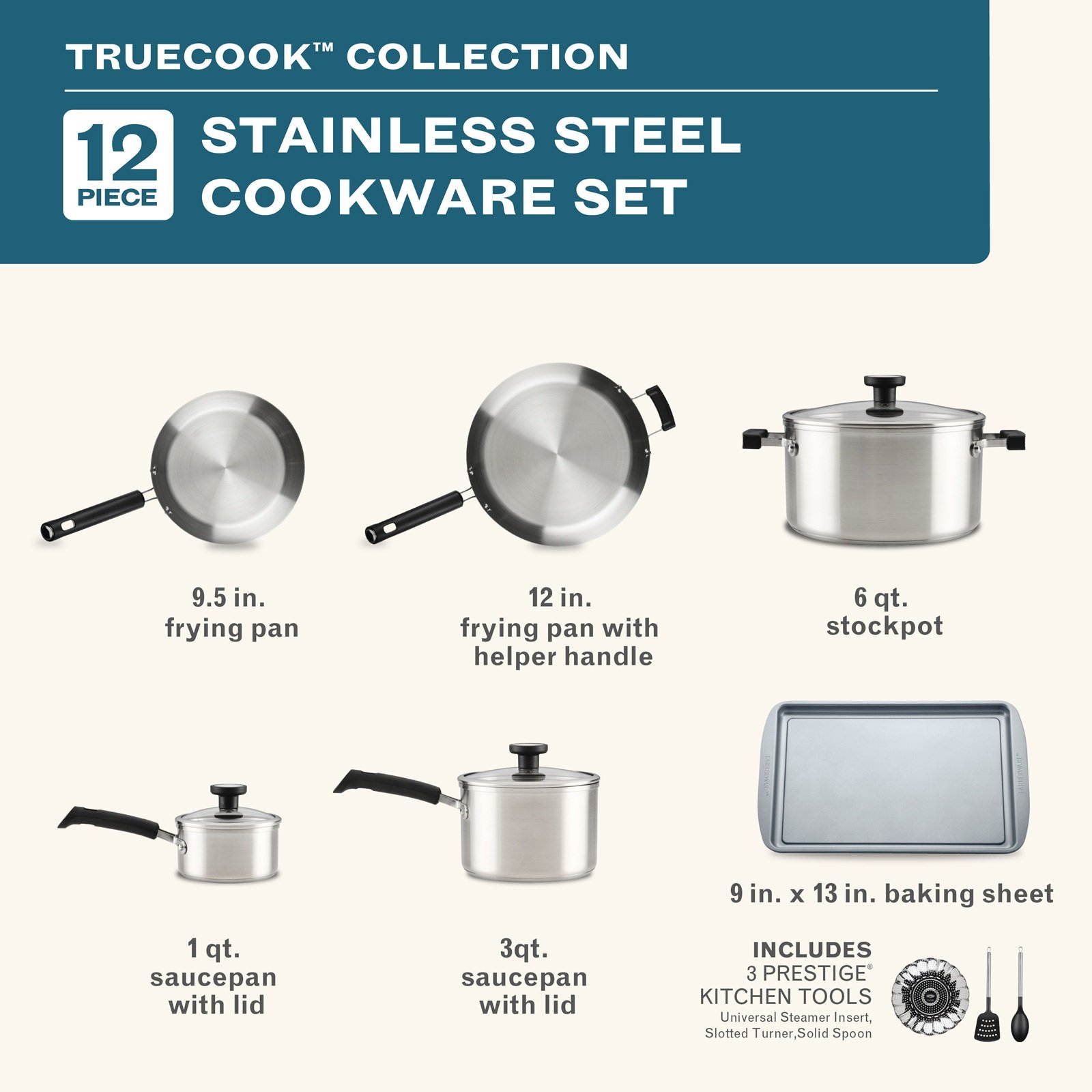 TrueCook Stainless Steel Induction 12-Piece Cookware Set 8 TrueCook Stainless Steel Induction 12-Piece Cookware Set