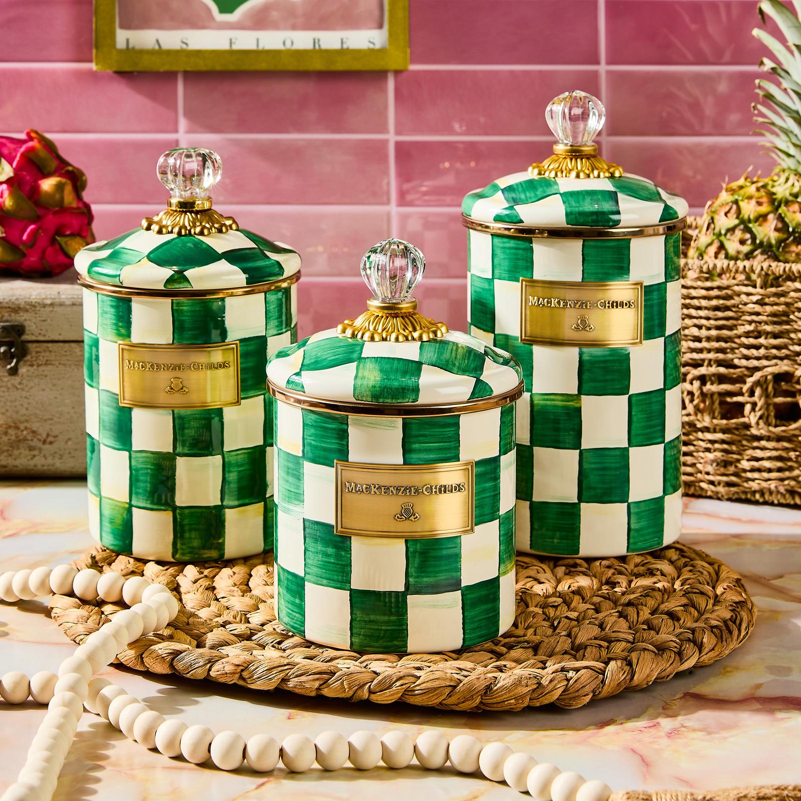 Emerald Check Enamel Canister 5 Emerald Check Enamel Canister