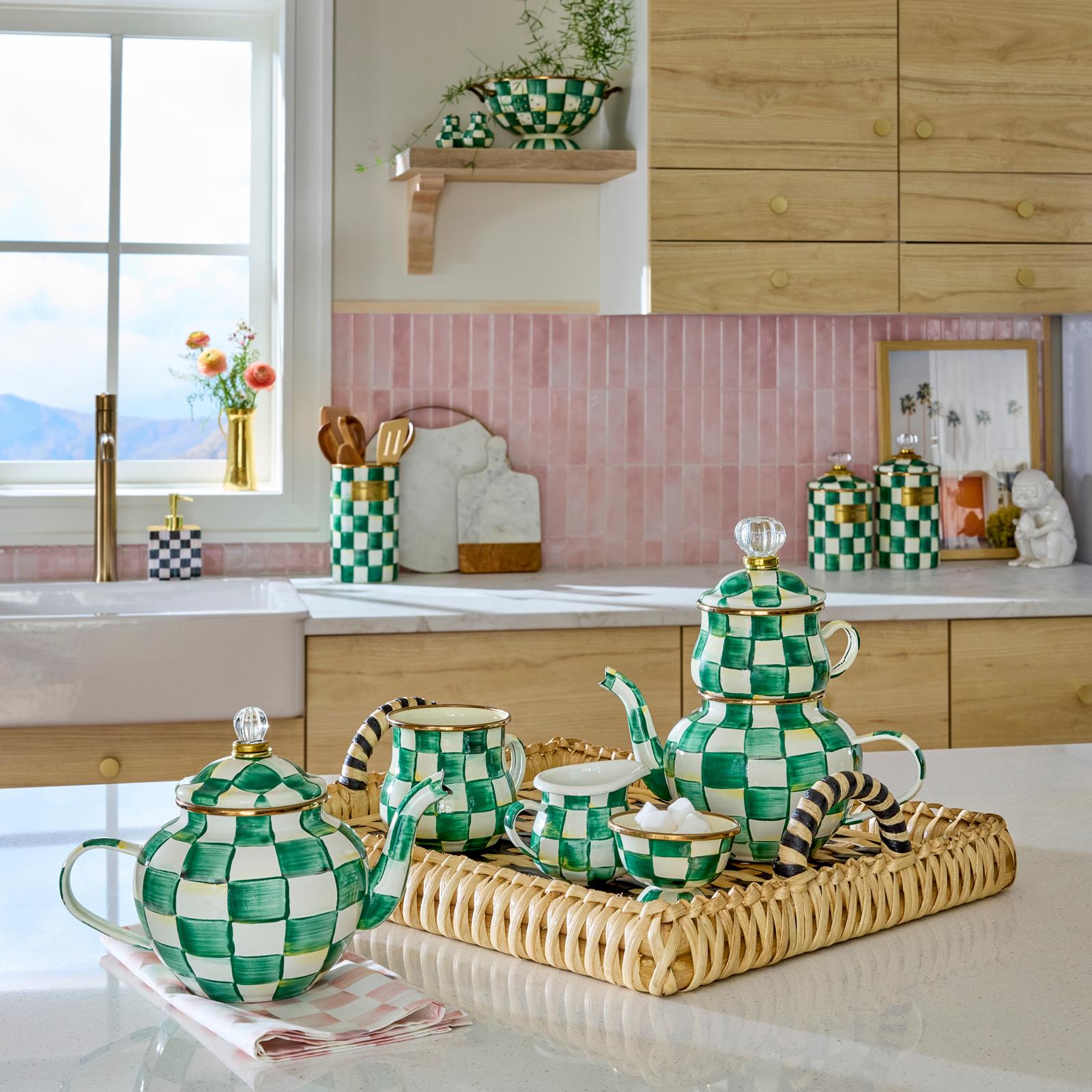 Emerald Check Stainless Steel Utensil Holder 2 Emerald Check Stainless Steel Utensil Holder