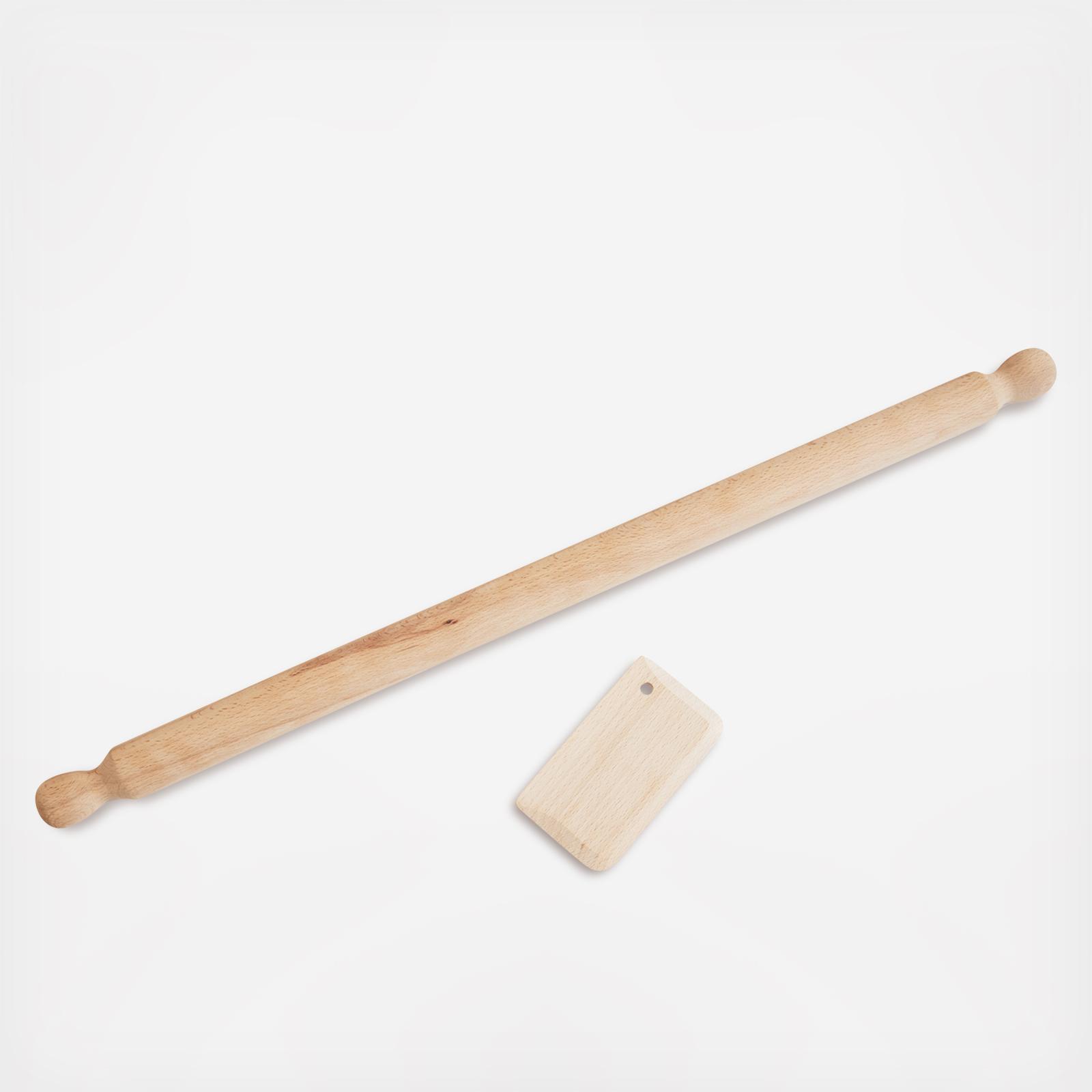 Italian Mattarello Pasta Rolling Pin & Dough Scraper Set