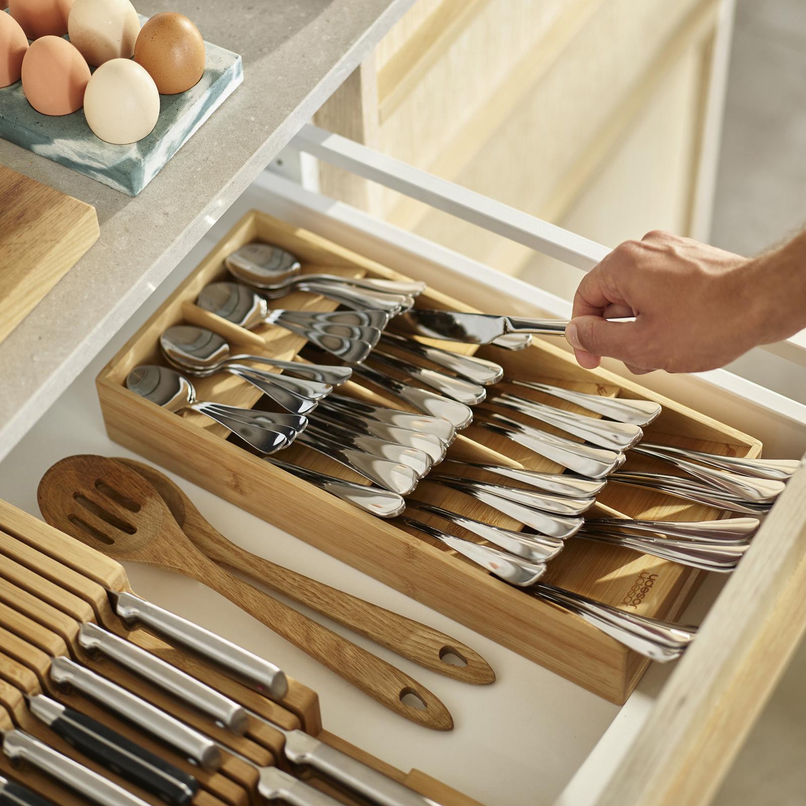 DrawerStore Bamboo Compact Cutlery Organizer 3 DrawerStore Bamboo Compact Cutlery Organizer