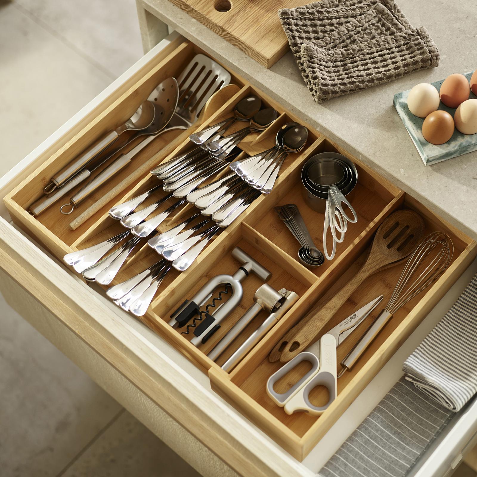 DrawerStore Bamboo Expandable Utensil Organizer 2 DrawerStore Bamboo Expandable Utensil Organizer