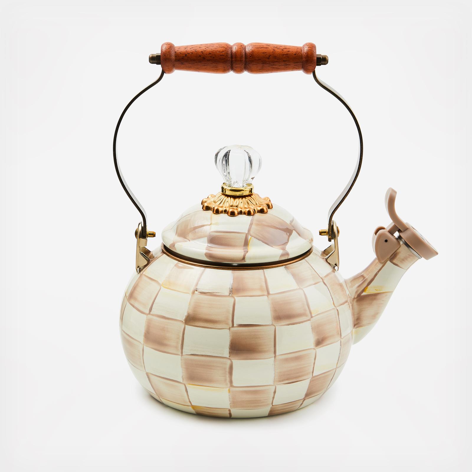 Mocha Check Steel Whistling Tea Kettle 12 Mocha Check Steel Whistling Tea Kettle