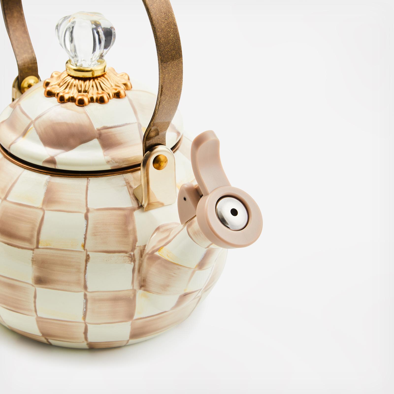 Mocha Check Steel Whistling Tea Kettle 2 Mocha Check Steel Whistling Tea Kettle