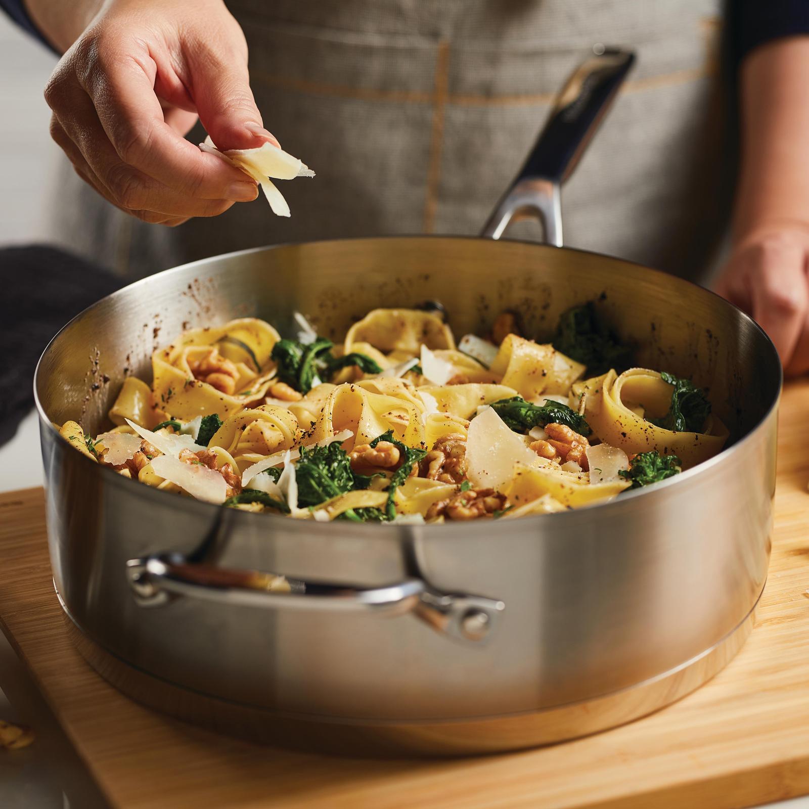 3-Ply Base Induction Saute Pan with Helper Handle and Lid 4 3-Ply Base Induction Saute Pan with Helper Handle and Lid