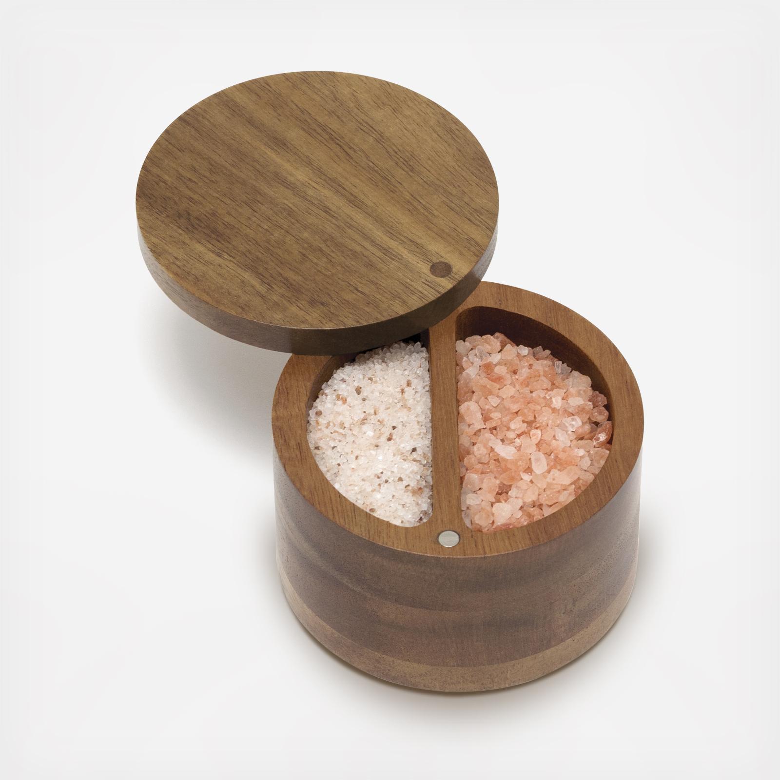 Acacia Wood Divided Salt Box with Swivel Cover 1 Acacia Wood Divided Salt Box with Swivel Cover