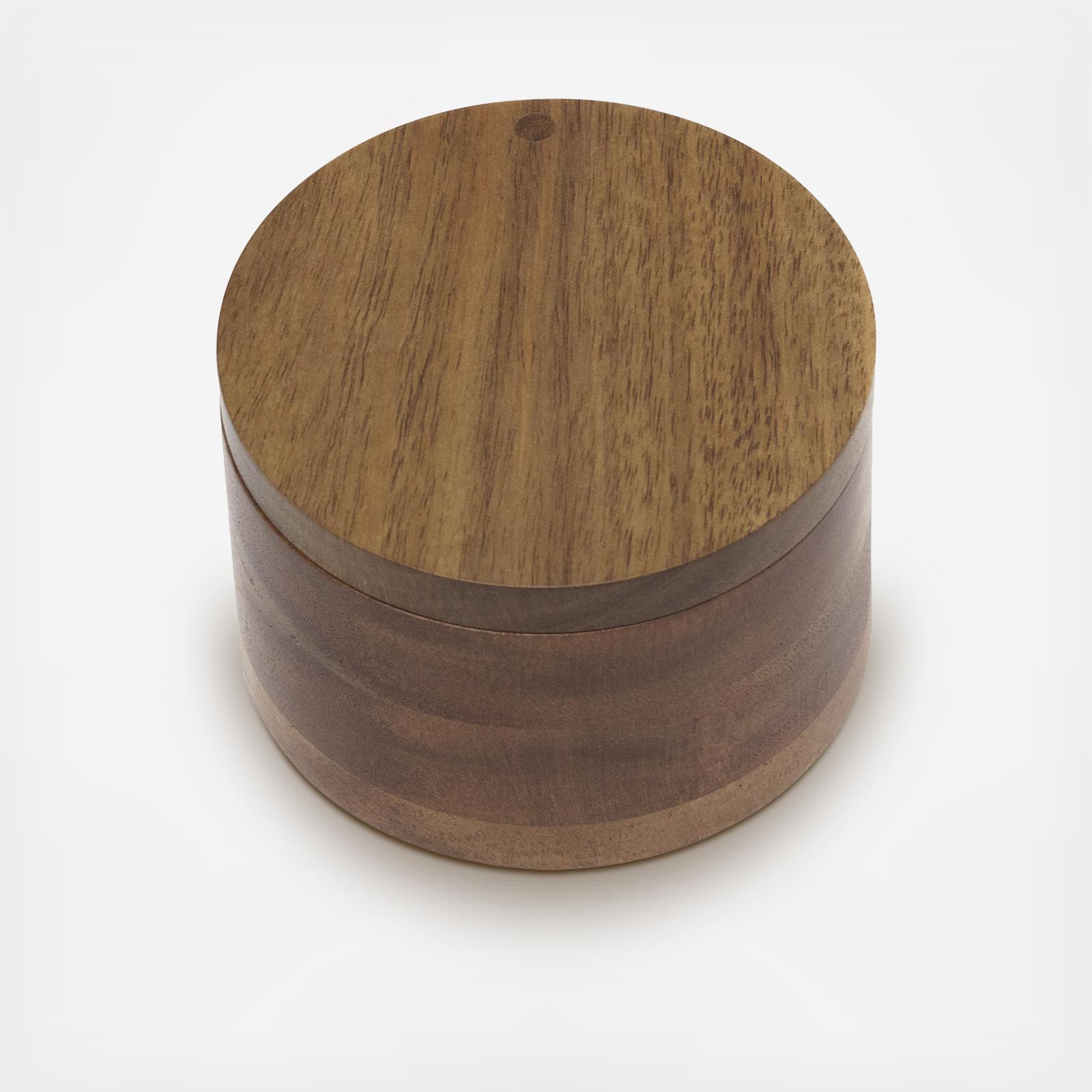 Acacia Wood Divided Salt Box with Swivel Cover 2 Acacia Wood Divided Salt Box with Swivel Cover