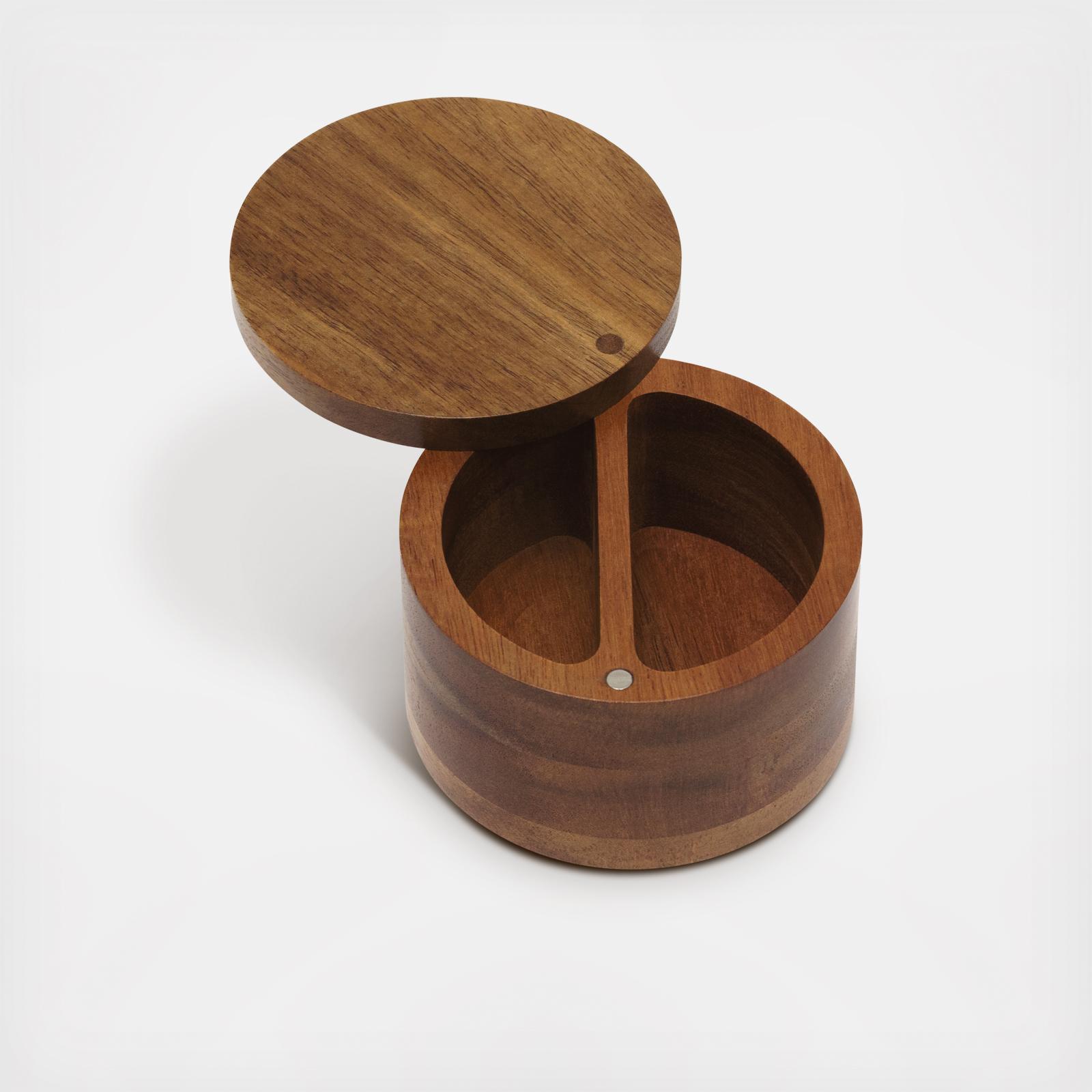 Acacia Wood Divided Salt Box with Swivel Cover 3 Acacia Wood Divided Salt Box with Swivel Cover
