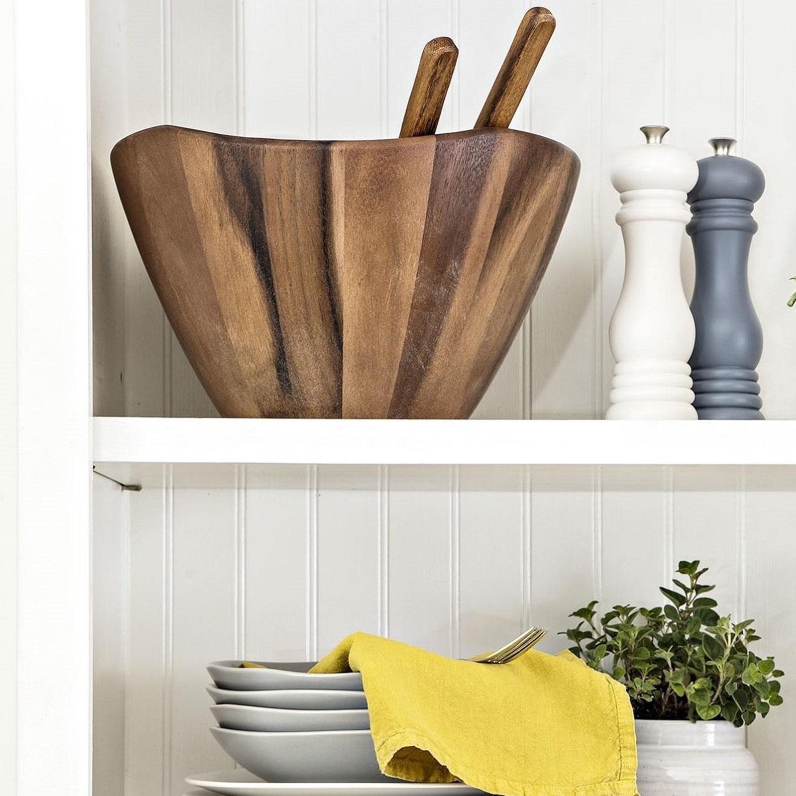 Acacia Wave Salad Serving Bowl with Servers 7 Acacia Wave Salad Serving Bowl with Servers
