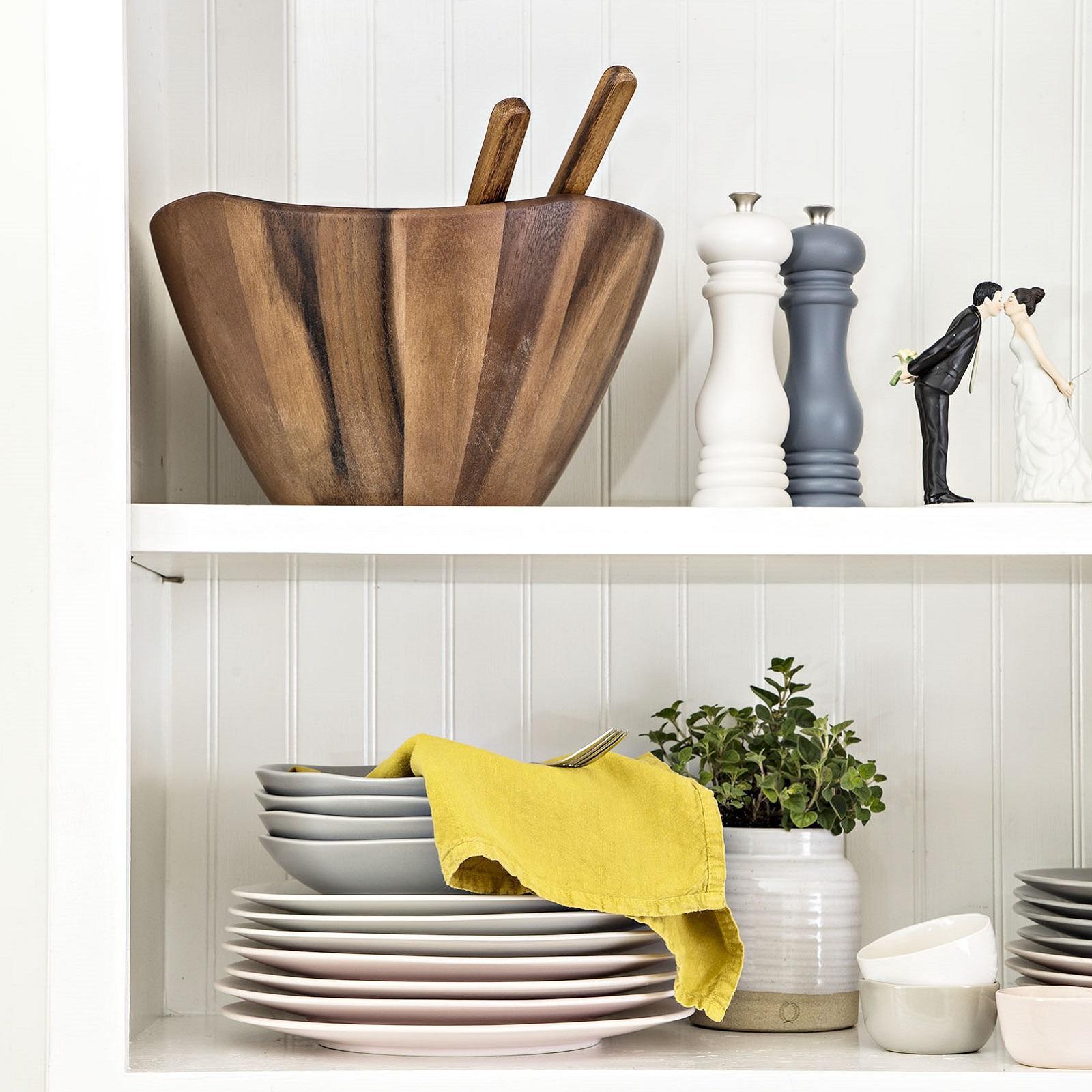 Acacia Wave Salad Serving Bowl with Servers 4 Acacia Wave Salad Serving Bowl with Servers