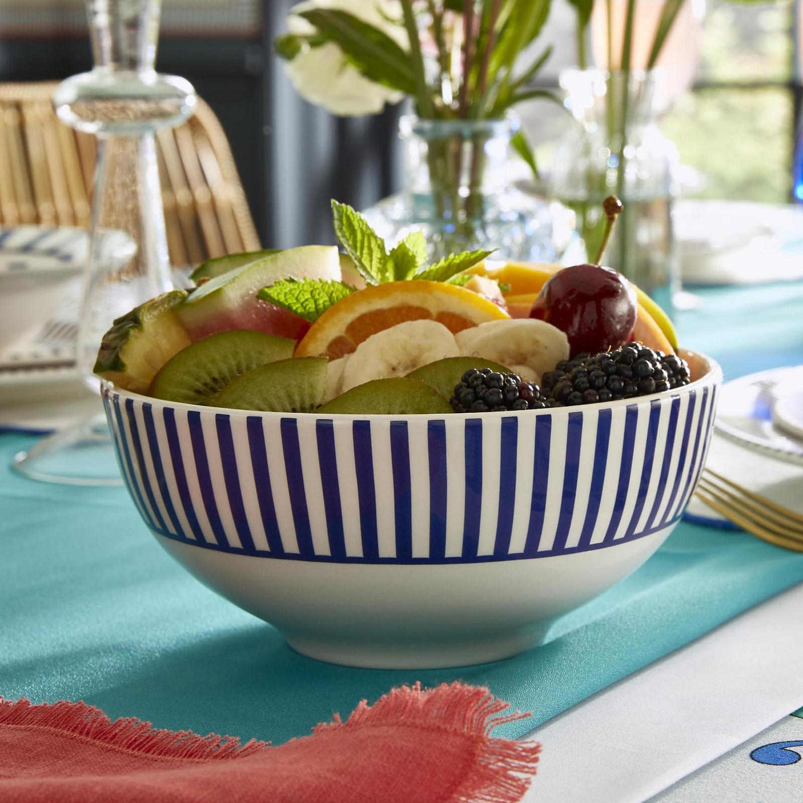 Blue Italian Steccato Rimless Bowl, Set of 4 1 Blue Italian Steccato Rimless Bowl, Set of 4